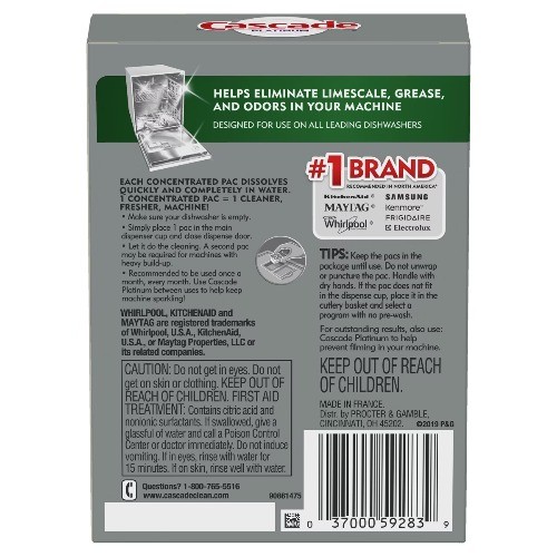Cascade Platinum Dishwasher Cleaner – 3ct: Phosphate-Free, Scented, Tablet Form