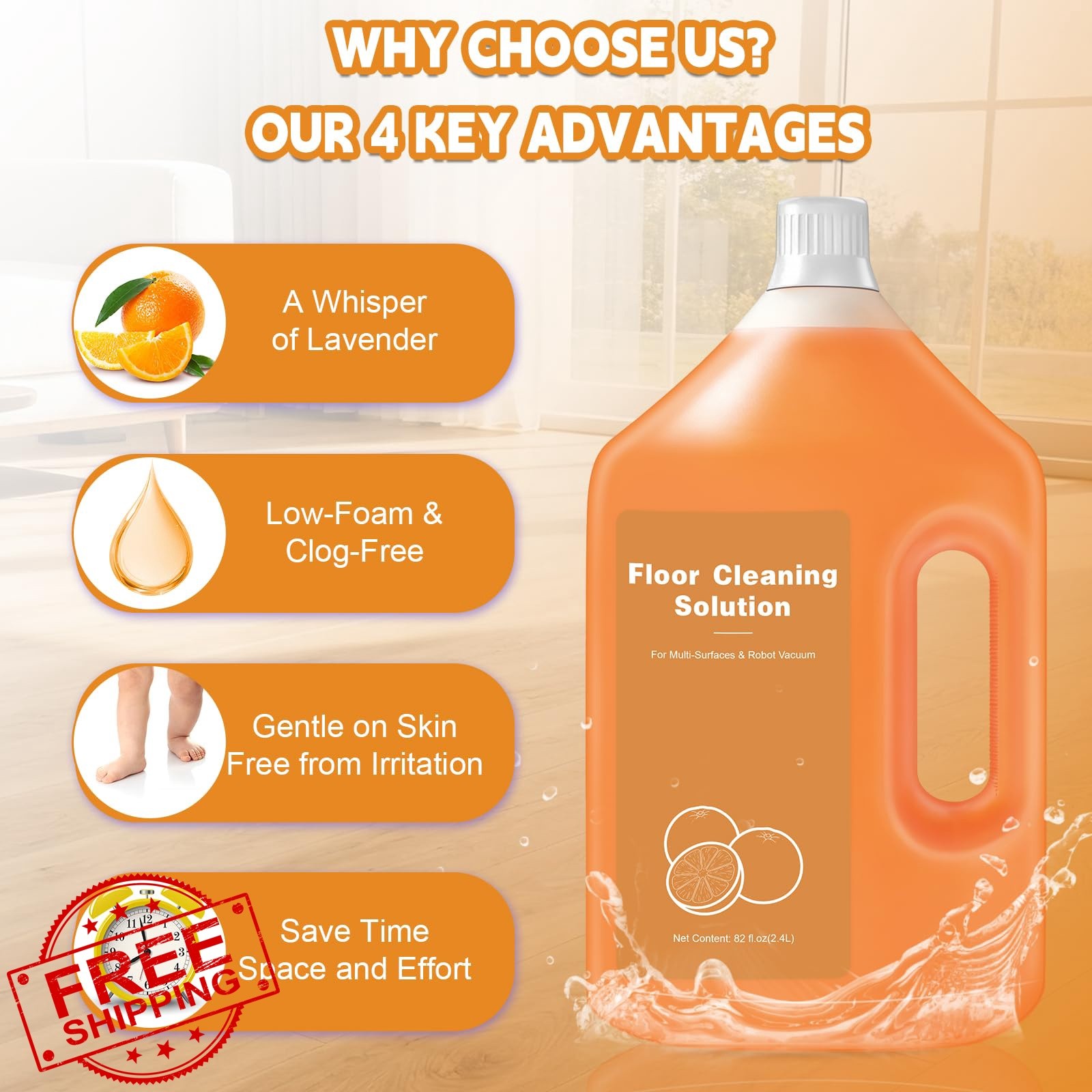 QKLYXEN Floor Cleaner Orange 82 Fl Oz