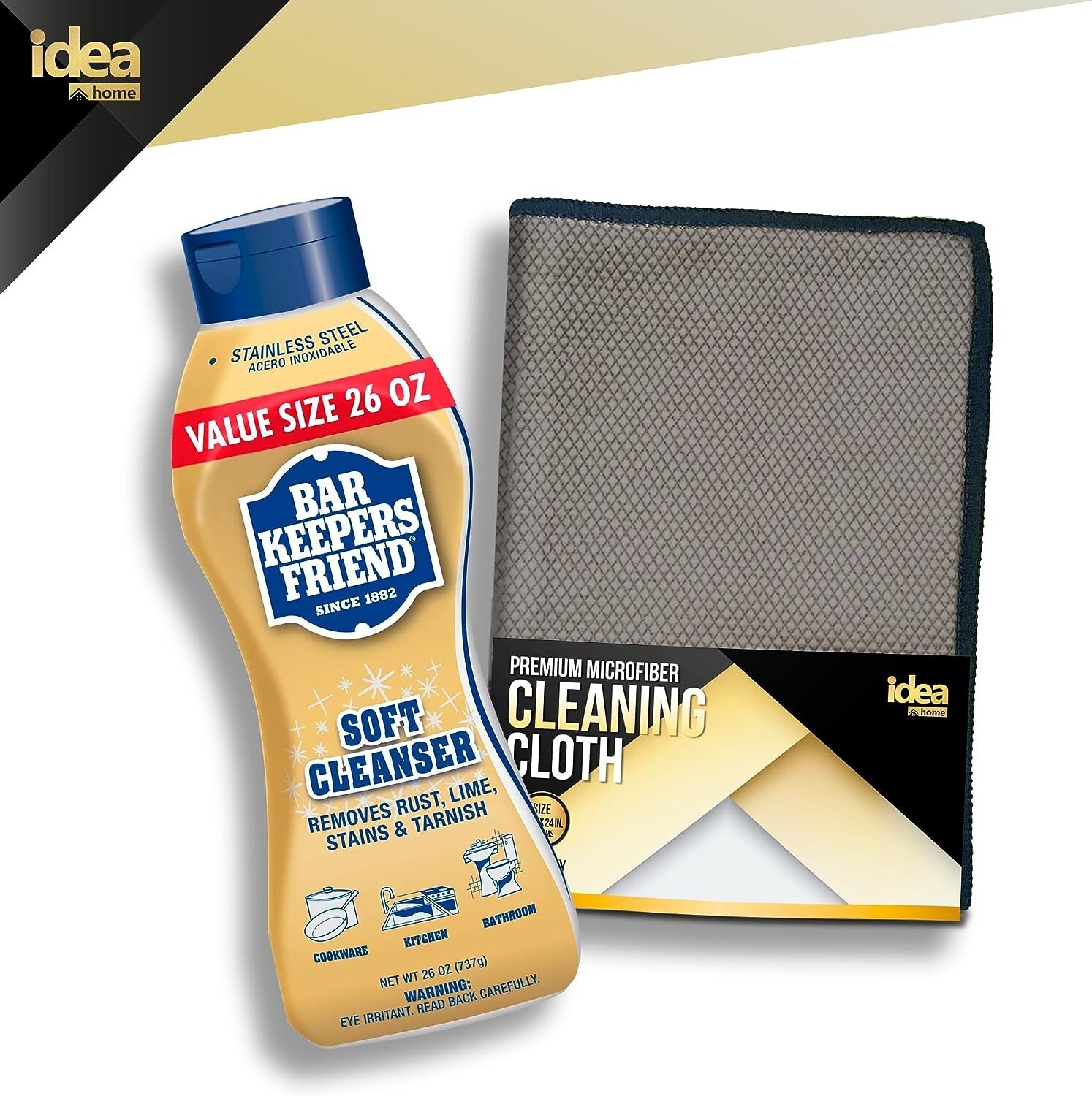 Bar Keepers Friend Soft Cleanser 26oz + Premium Microfiber Cleaning Cloth 16×24