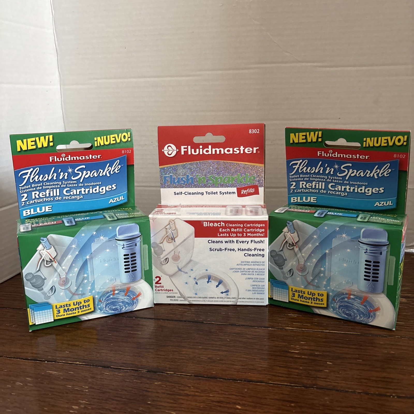 (3) NEW Fluidmaster 8302, 8102 Flush ‘n Sparkle Automatic Toilet Bowl Refills
