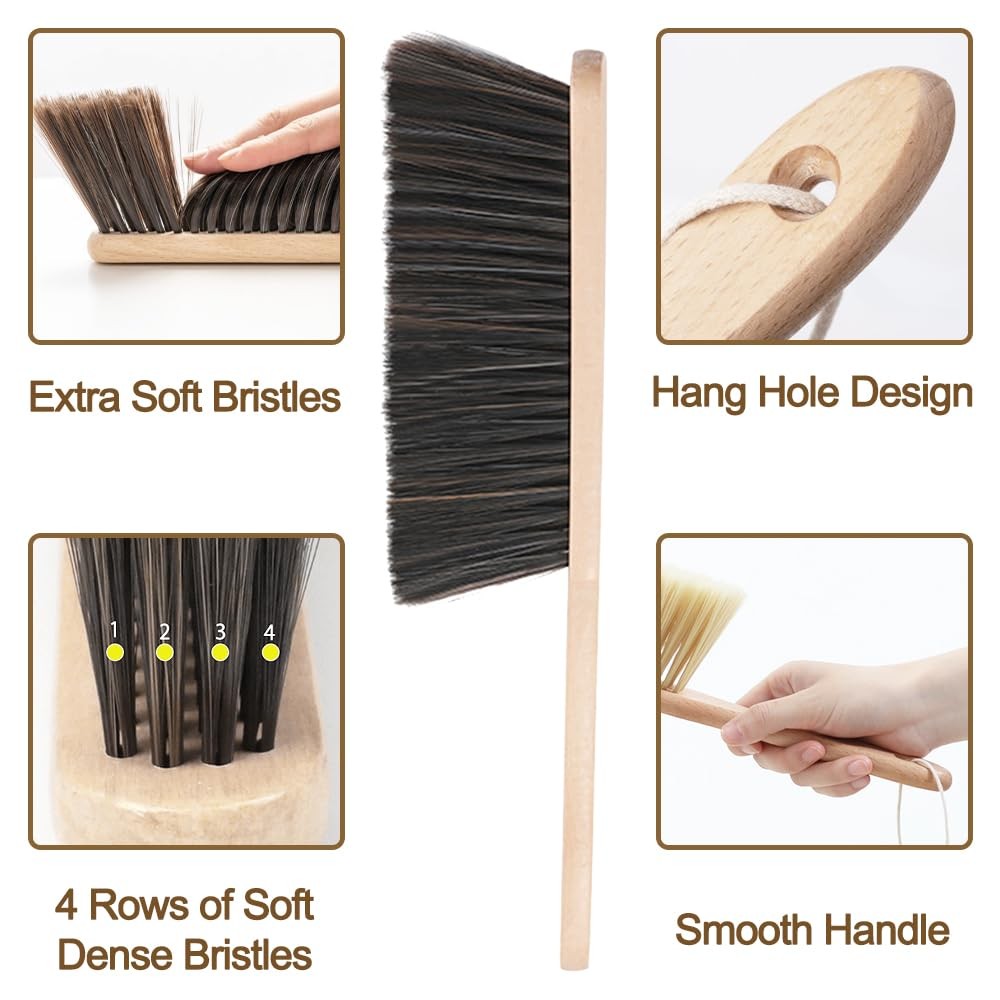 2 Pieces Wooden Dust Brush Hand Broom, Bench Brushes with Bristles, Handle Ha…