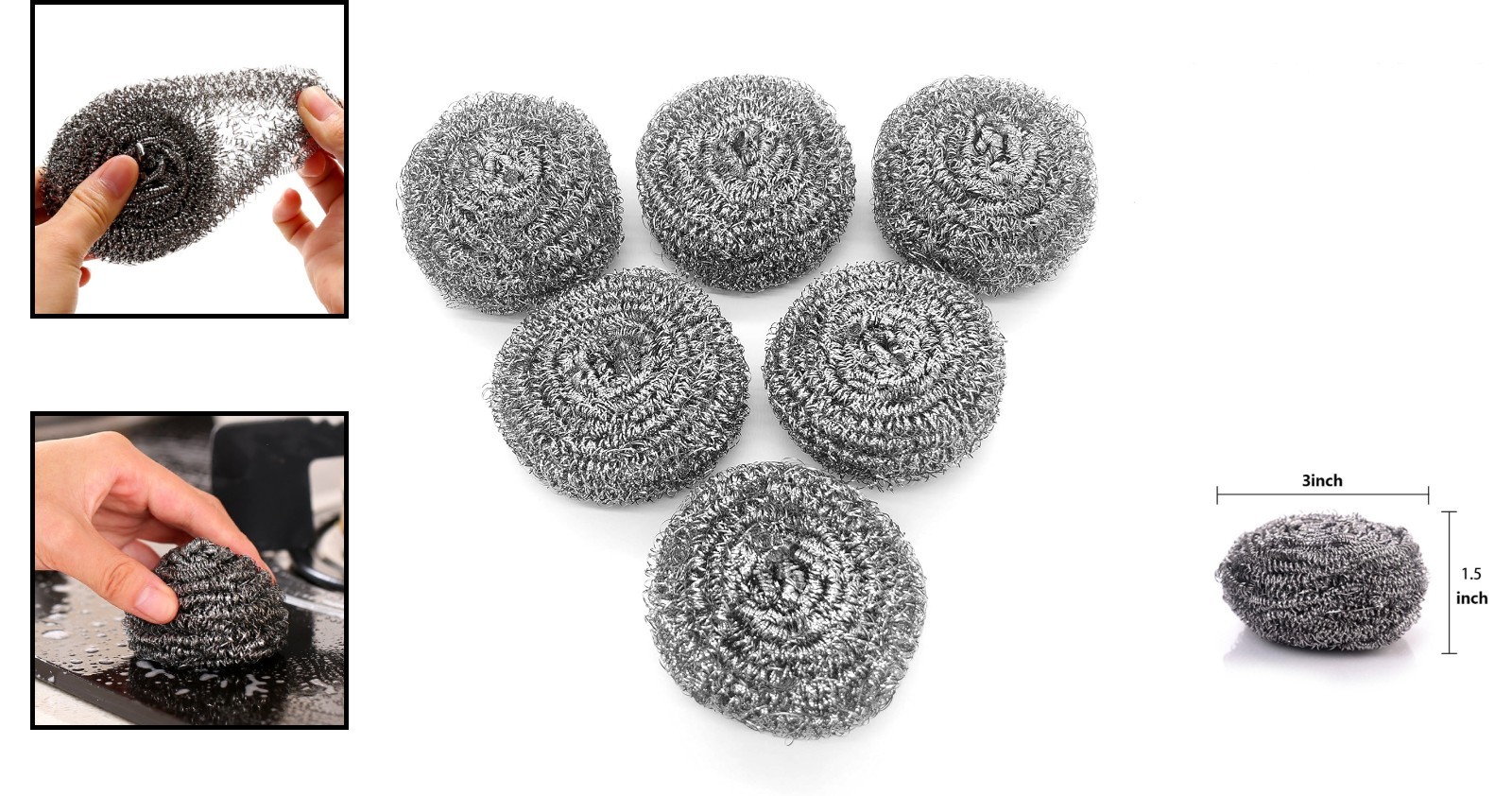 Multipurpose 6 Pack Stainless Steel Wool Scrubbers – Tough & Gentle on Hands