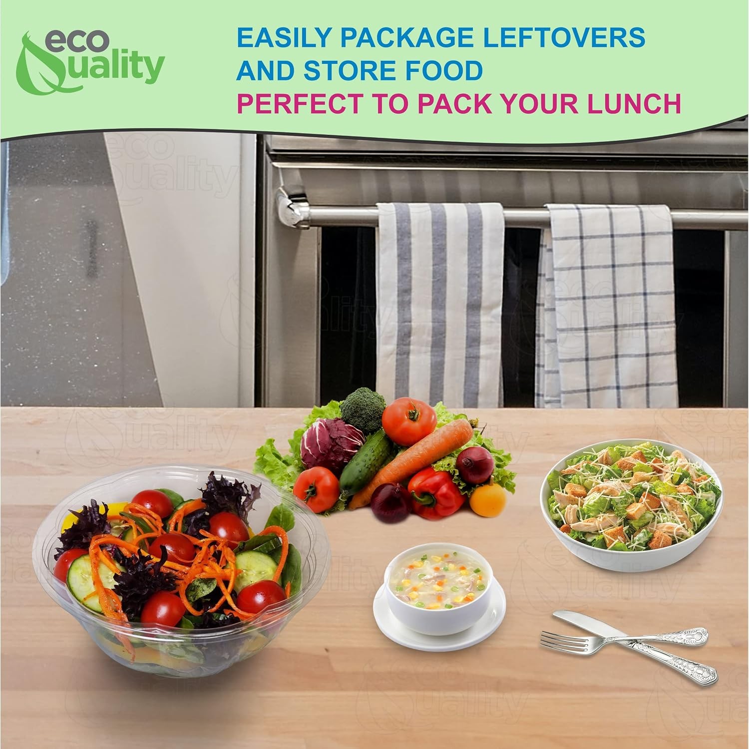 32oz Salad Bowls To-Go with Lids (150 Count) – Clear Plastic Disposable Salad