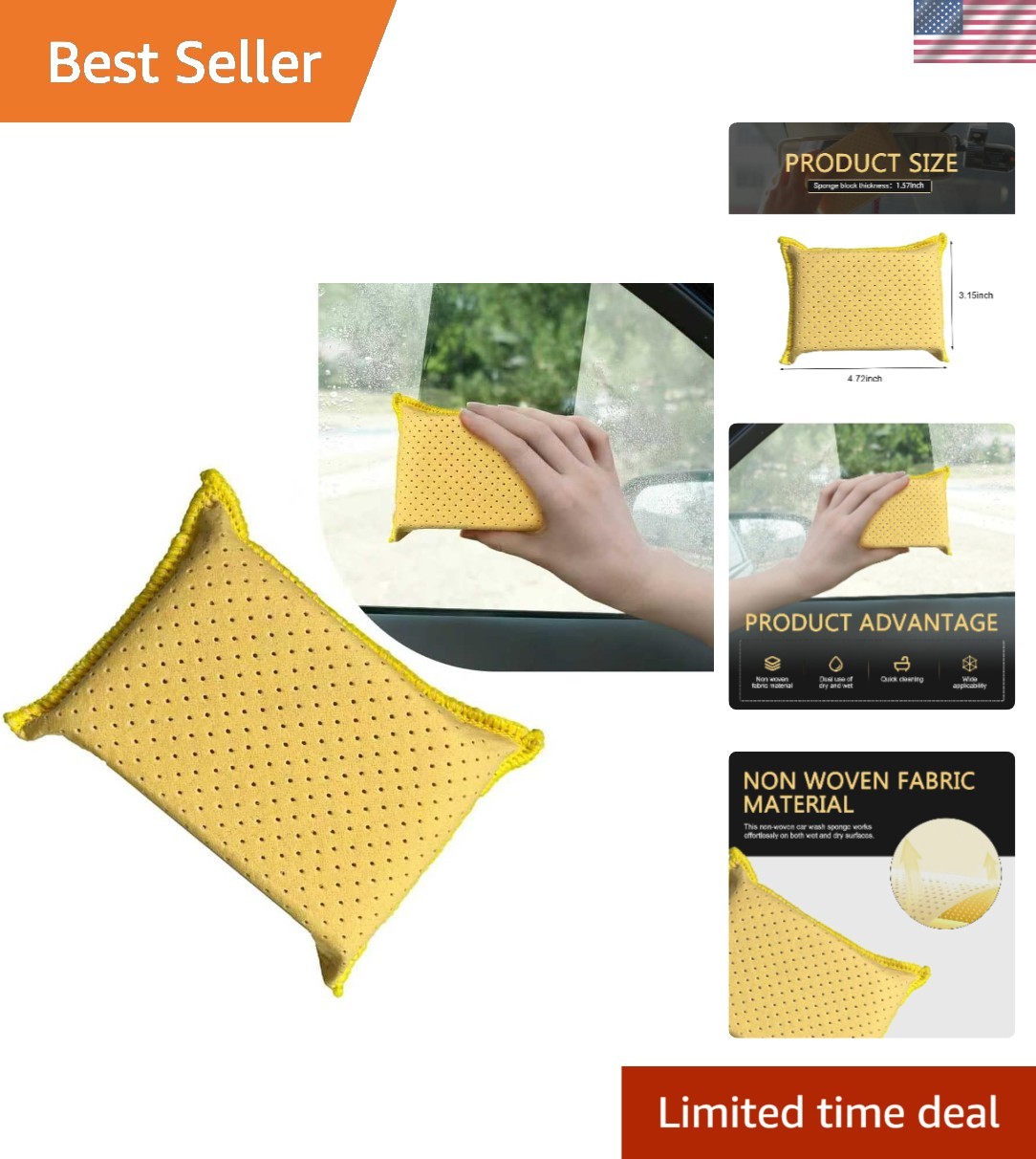 Portable Defogger and Windshield Sponge – Yellow Microporous Cleaning Tool