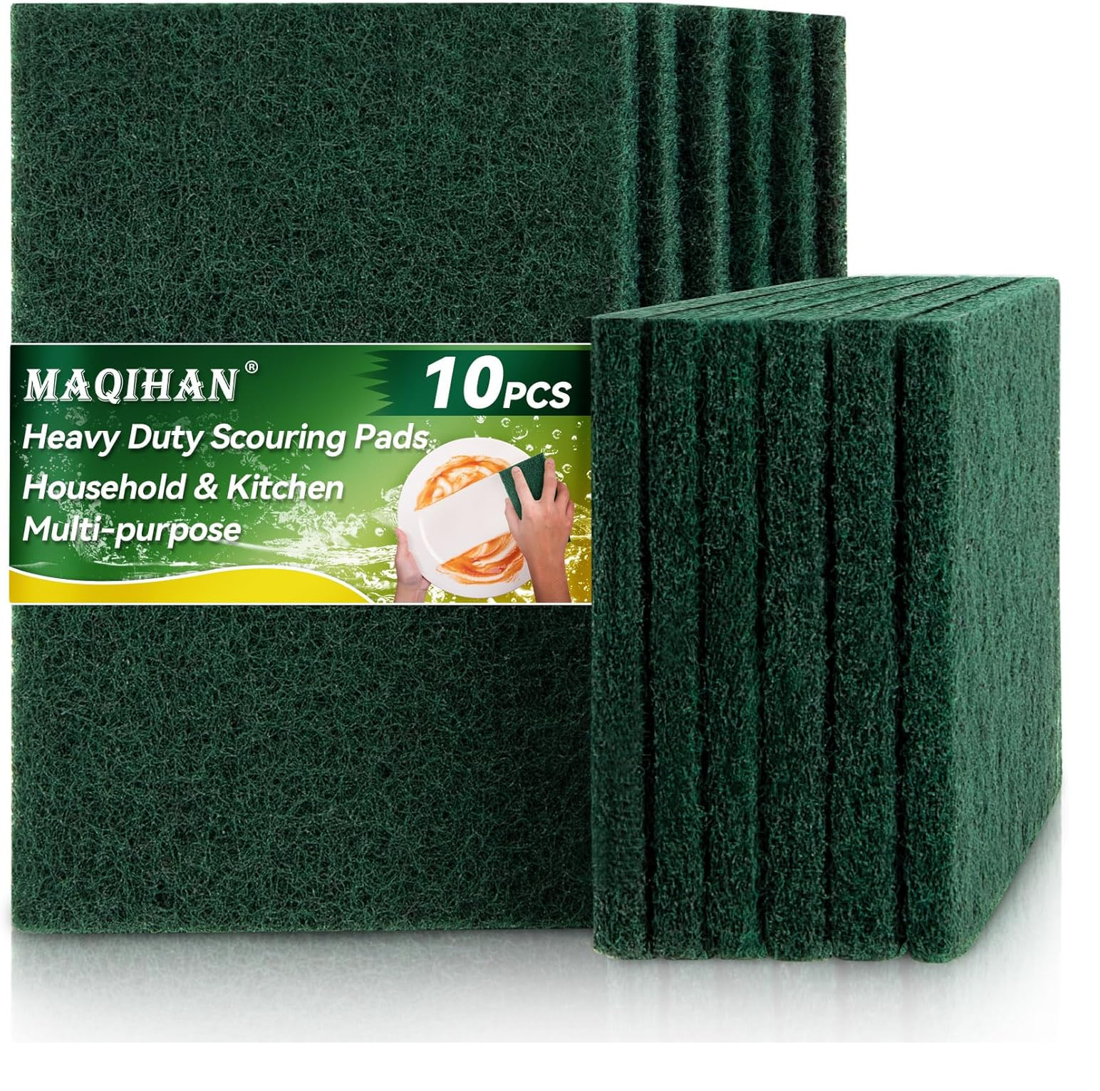 MAQIHAN Heavy Duty Scouring Pad – 10PCS Scouring Pads for Heavy Duty Cleaning