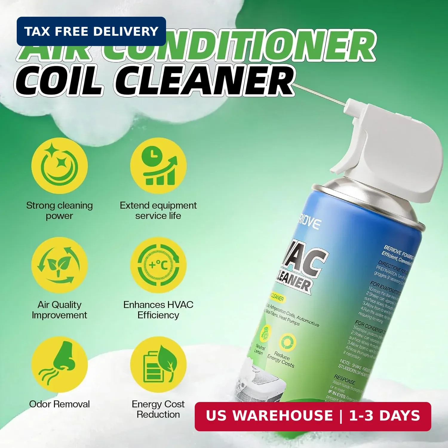 BERlOVE Foaming AC Coil Cleaner: 38oz Professional High-Efficiency Formula, Quic