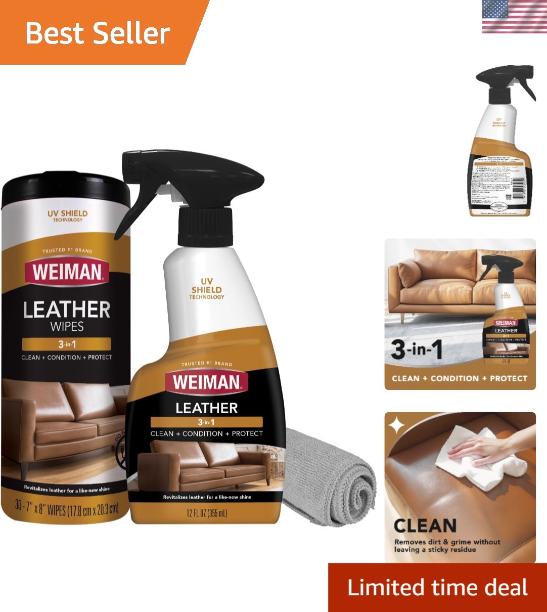 Cleans & Protects – Leather Cleaner & Conditioner Spray & Wipes for All Surfaces