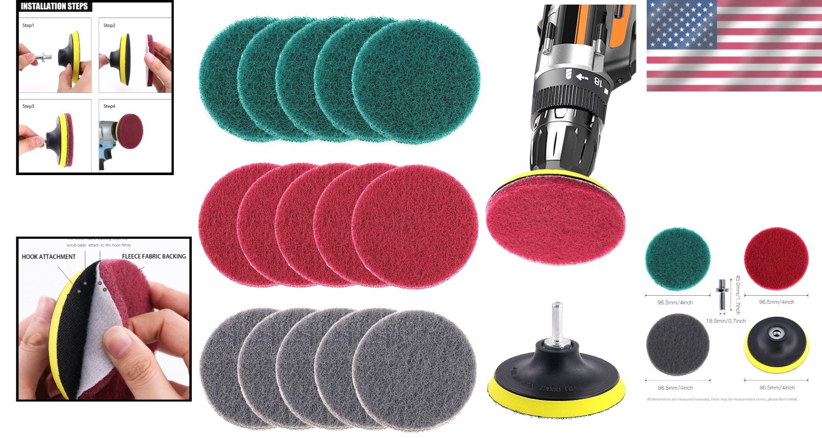 All-in-One 16PCS Drill Power Scrubber Kit – 3 Stiffness Levels for All Surfaces