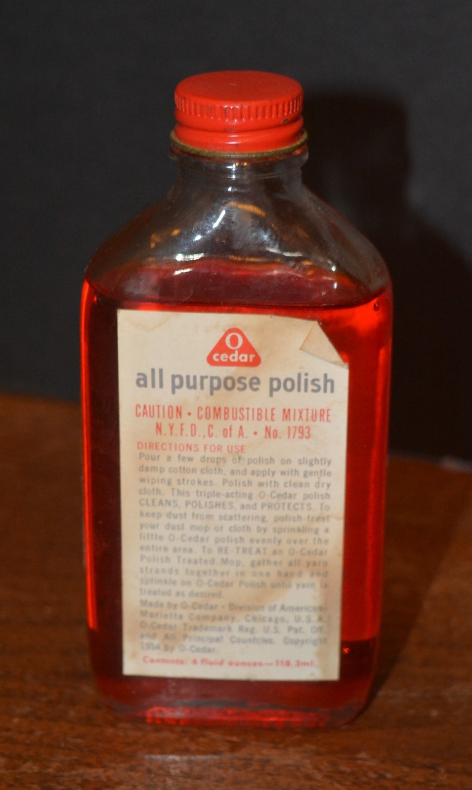 VTG O-CEDAR All Purpose Polish Floor & Woodwork OIL FULL 4 oz.