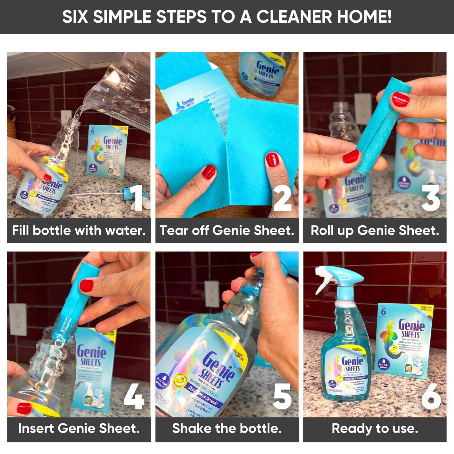 Genie Sheets Bathroom Cleaner Concentrate 6 Sheets Eco-Friendly Plant-Based