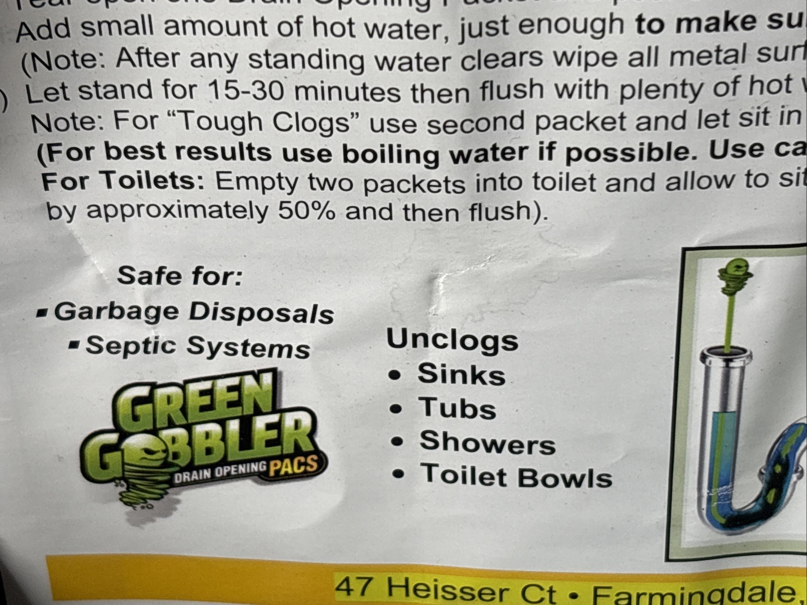 Green Gobbler 5 Drain Clog Opening Powder PACS & Hair Clog Remover Tool Ecoworks