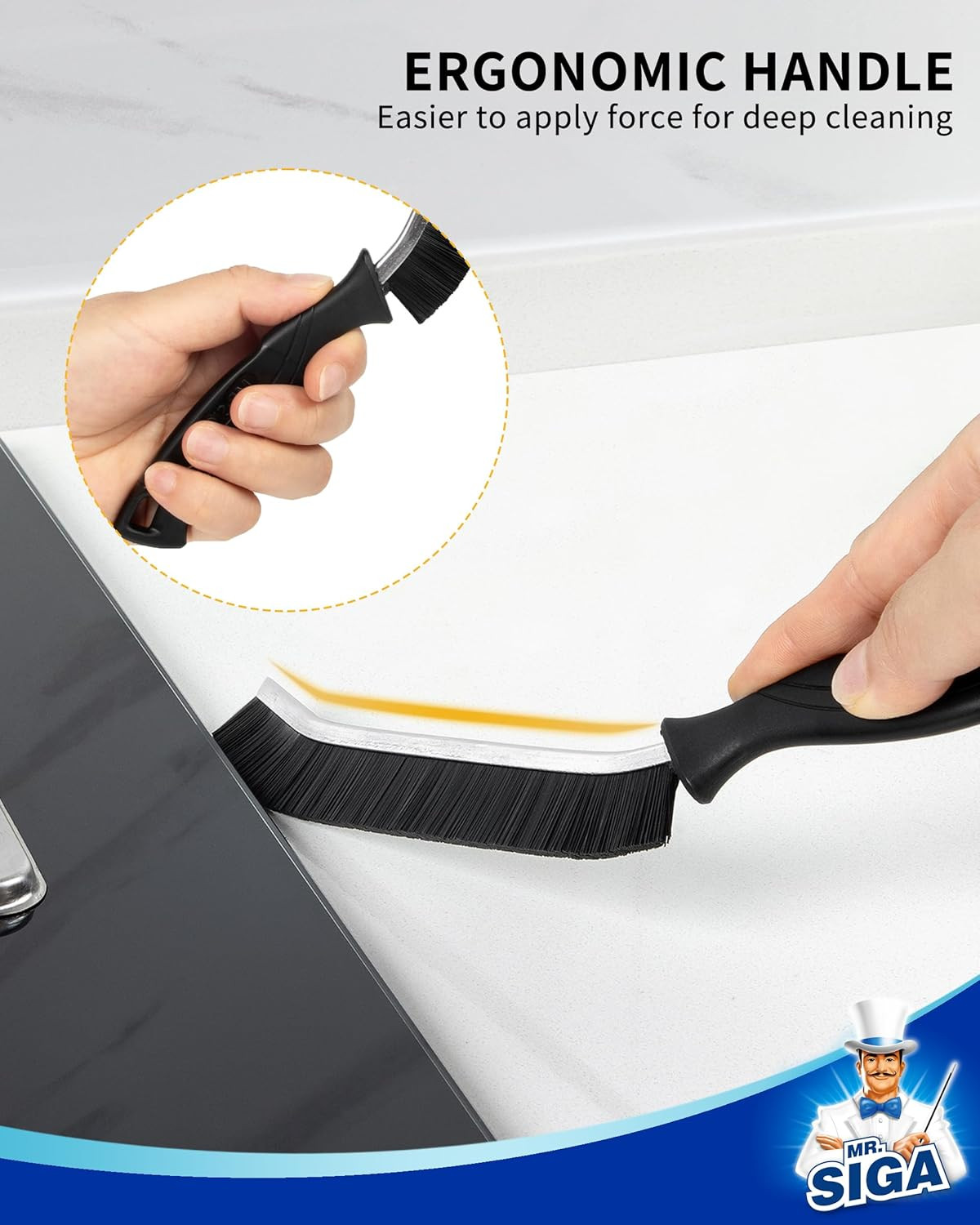 Crevice Cleaning Brush with Handle, Heavy Duty Scrub Brush for Deep Cleaning,…