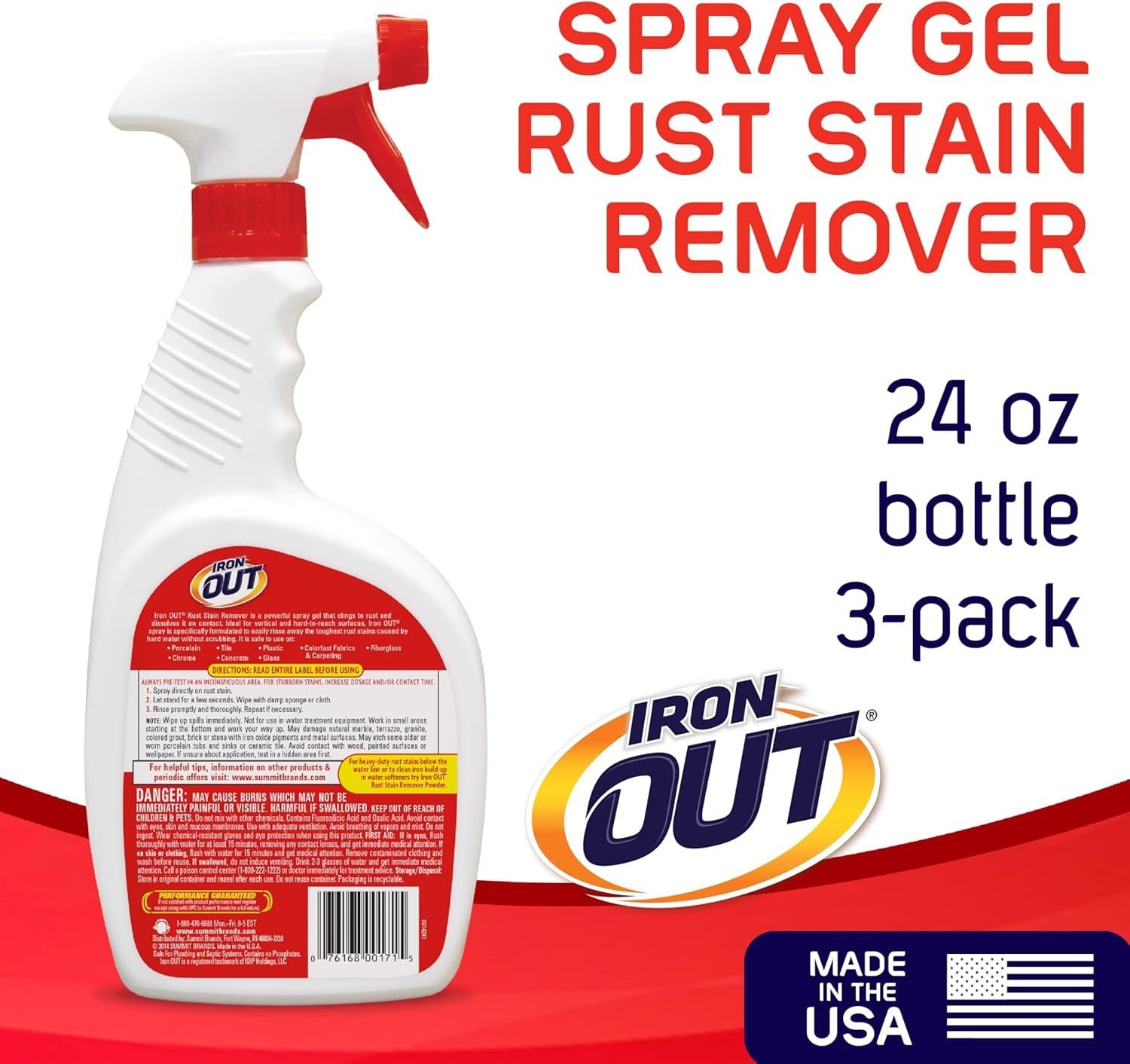 Heavy-Duty Rust Stain Remover Gel – 24oz Spray, No Scrubbing Required, 3-Pack
