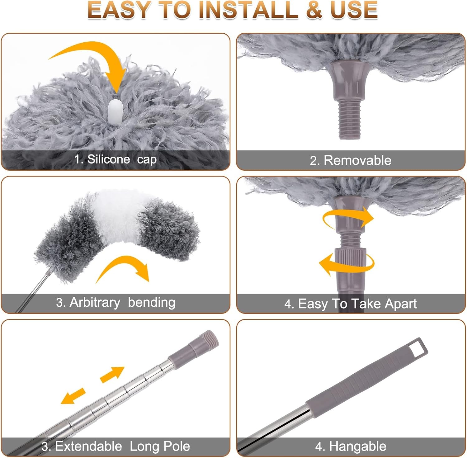 Microfiber Duster for Cleaning Fan, High Ceiling, Blinds, Furniture, Cars , 9PCS