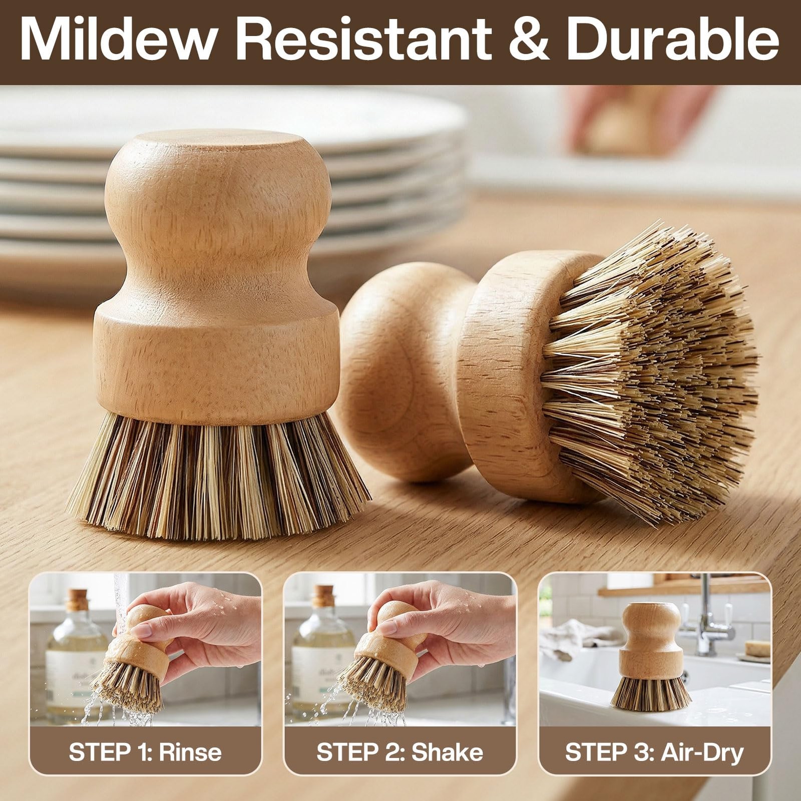 5 Pcs Wood Dish Brush Set Handheld Wok Brush Scrubber for Dishes Pans Pots Fr…
