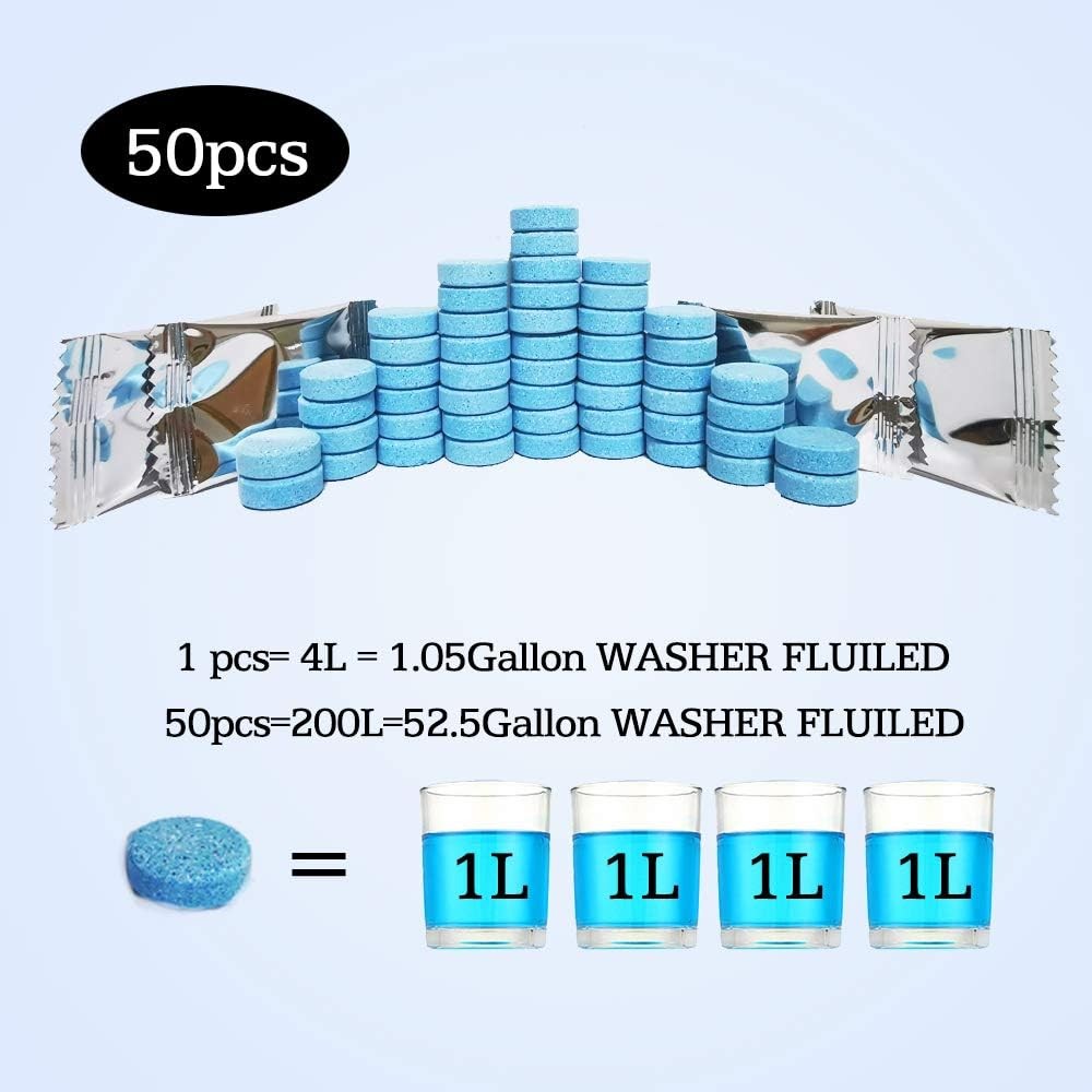 50 Pcs Windshield Washer Fluid Tablets, Wiper Fluid – Makes 52.5 Gallons Total!