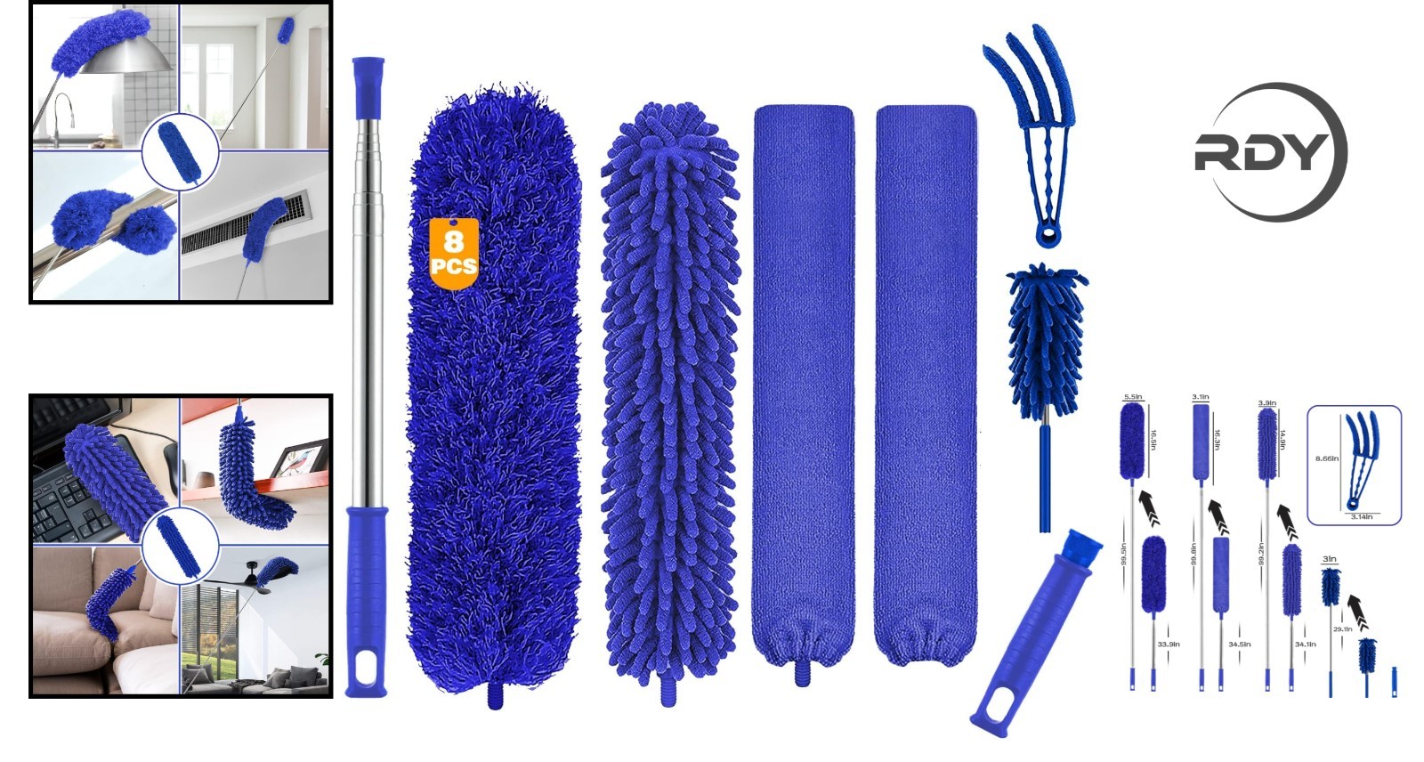 Washable Microfiber Duster with Detachable Head – 8PCS for Versatile Use