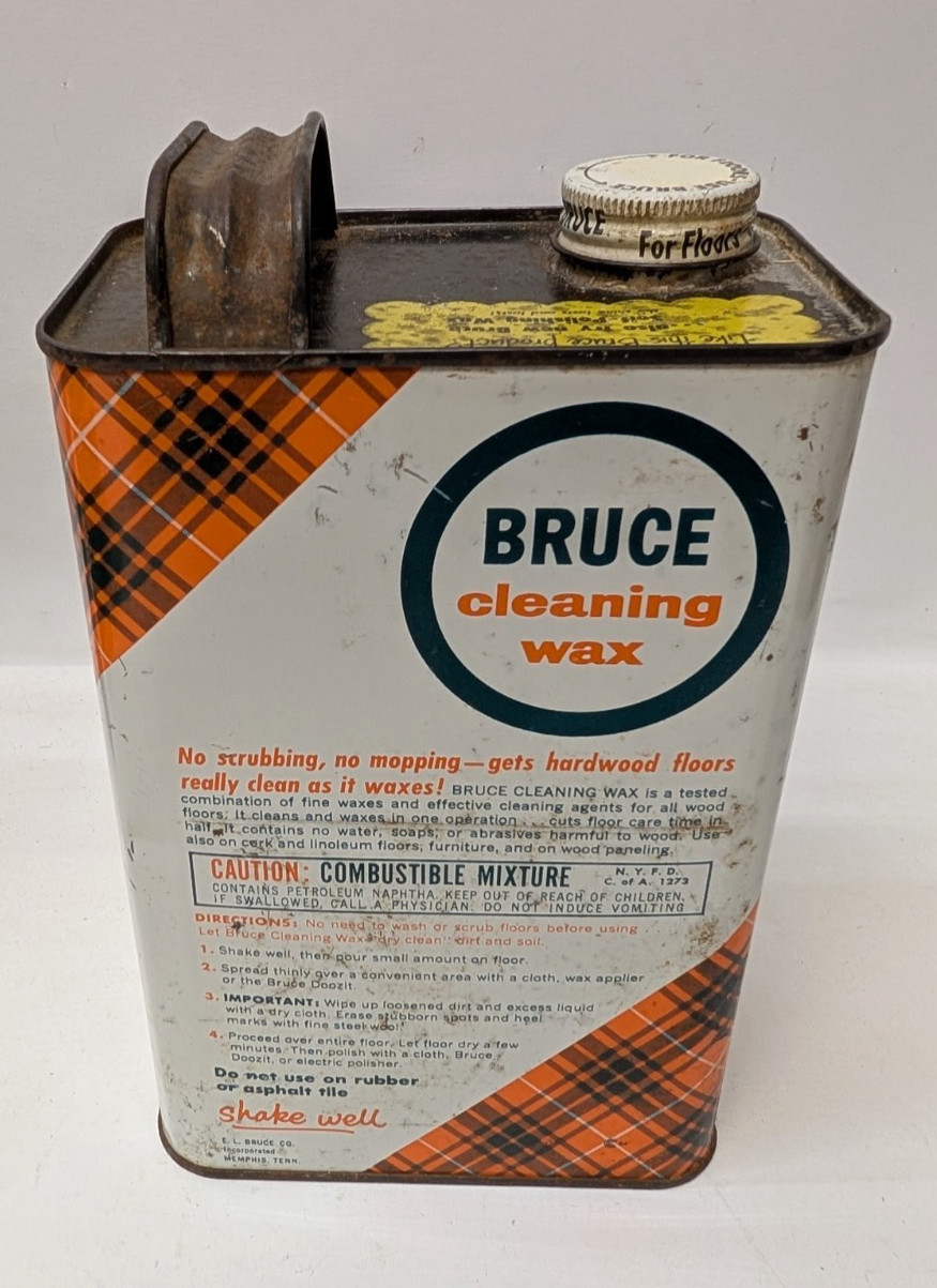 Vintage Bruce Cleaning Wax for Hardwood Floors Antique Tartan Plaid Full 1/2 gal