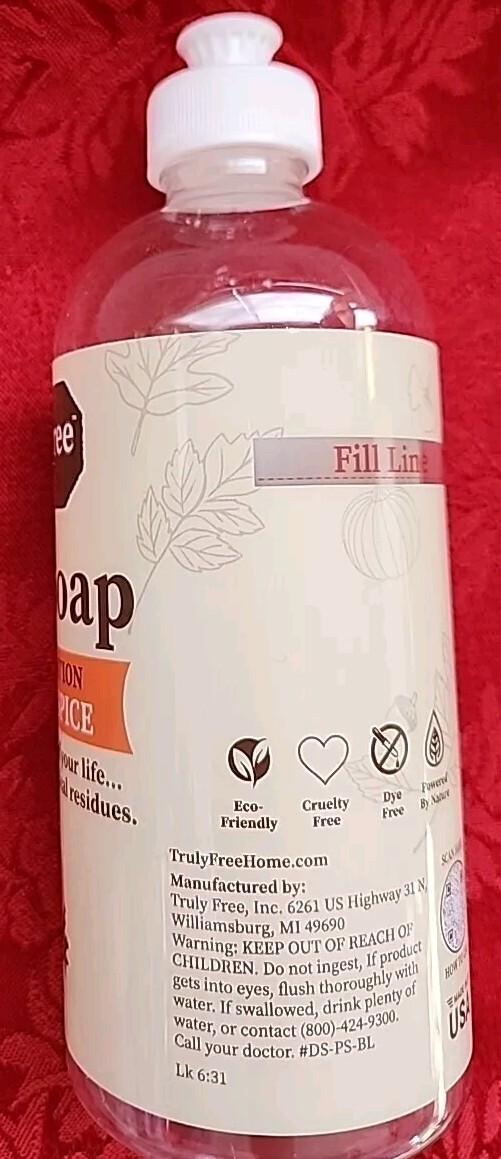 NEW Truly Free EMPTY Dish Soap Bottle Limited Edition PUMPKIN SPICE 16oz Plastic