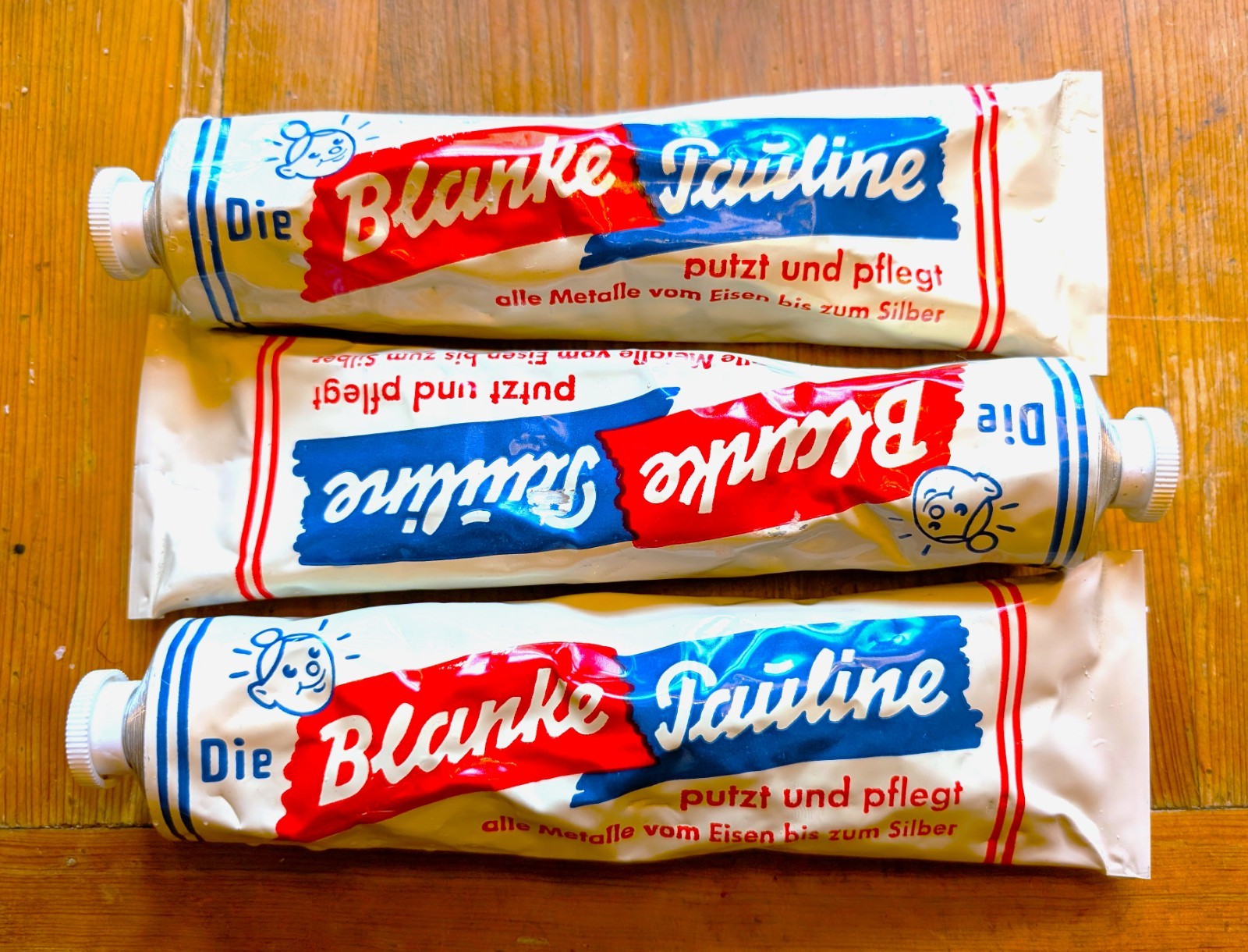 (3) German Metal Polish Paste Die Blanke Pauline All Metal Polishing 7oz