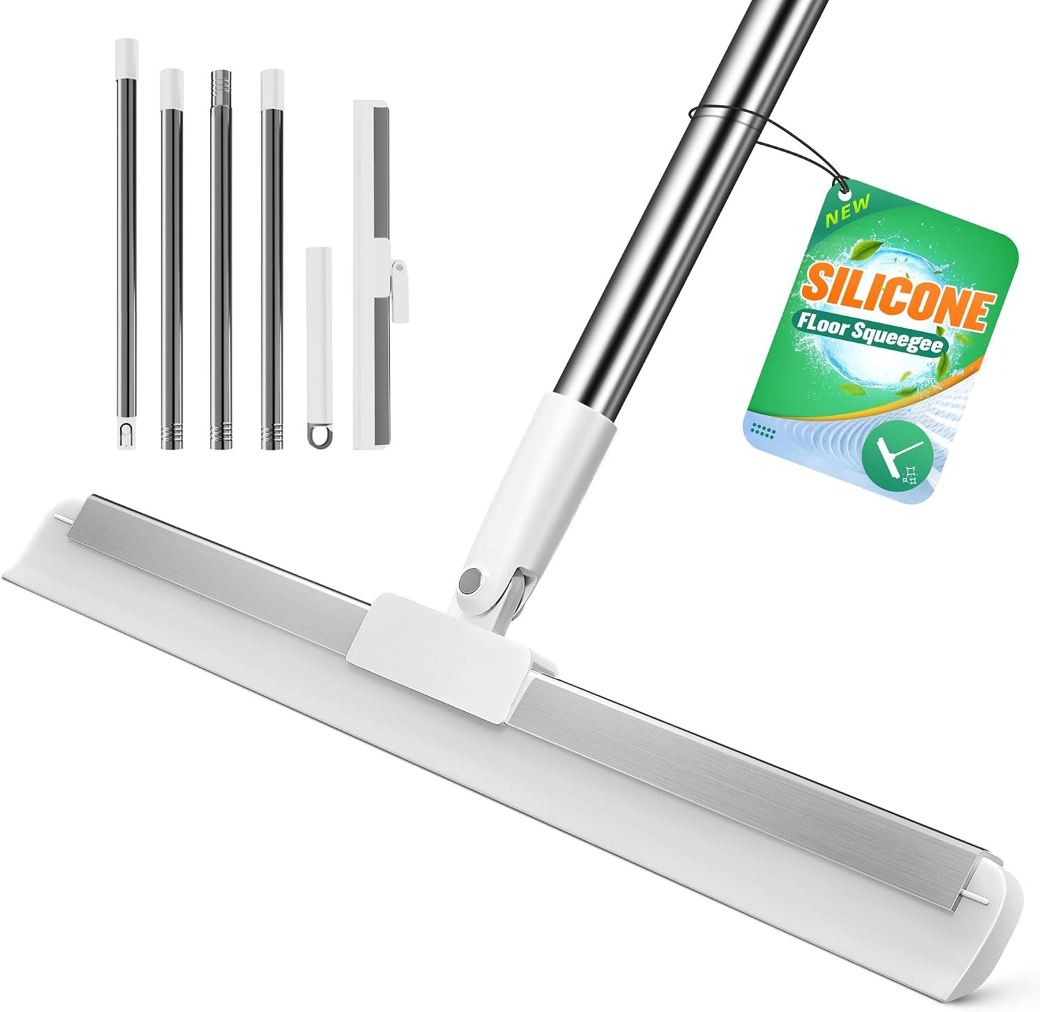 Silicone Squeegee for Floor, 180° Rotating Squeegee Broom, Floor Squeegee with a
