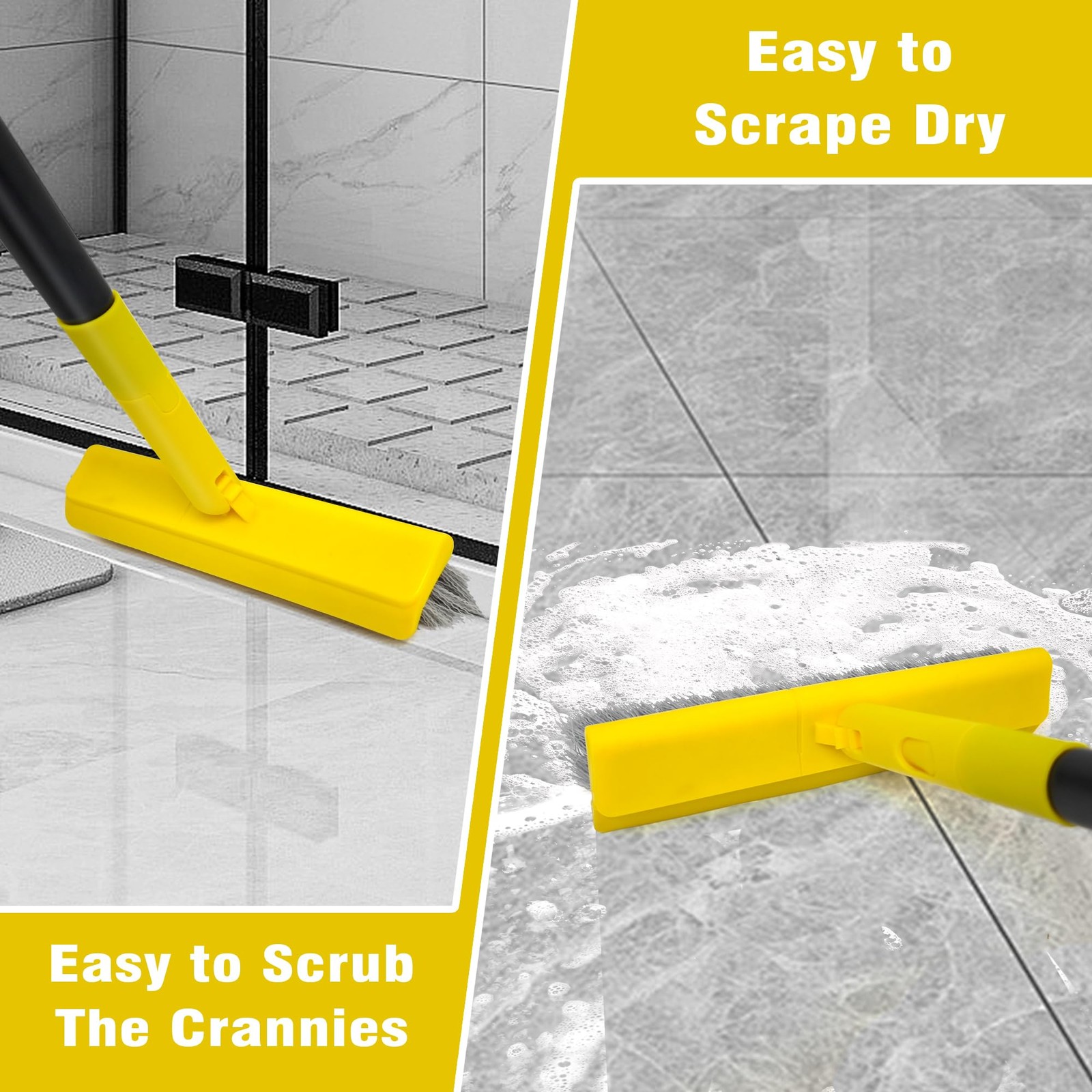 2 in 1 Grout Brush with 49.6″ Long Handle, Swivel Grout Cleaning Brush V-Shap…