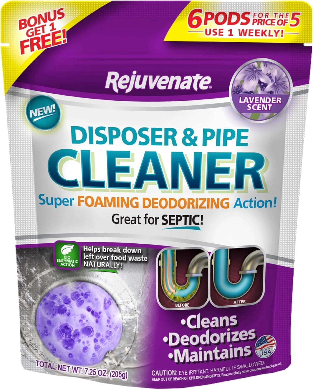 Rejuvenate Disposal Cleaner, 6 Pods, Lavender-Scented Disposal and Pipe Cleaner