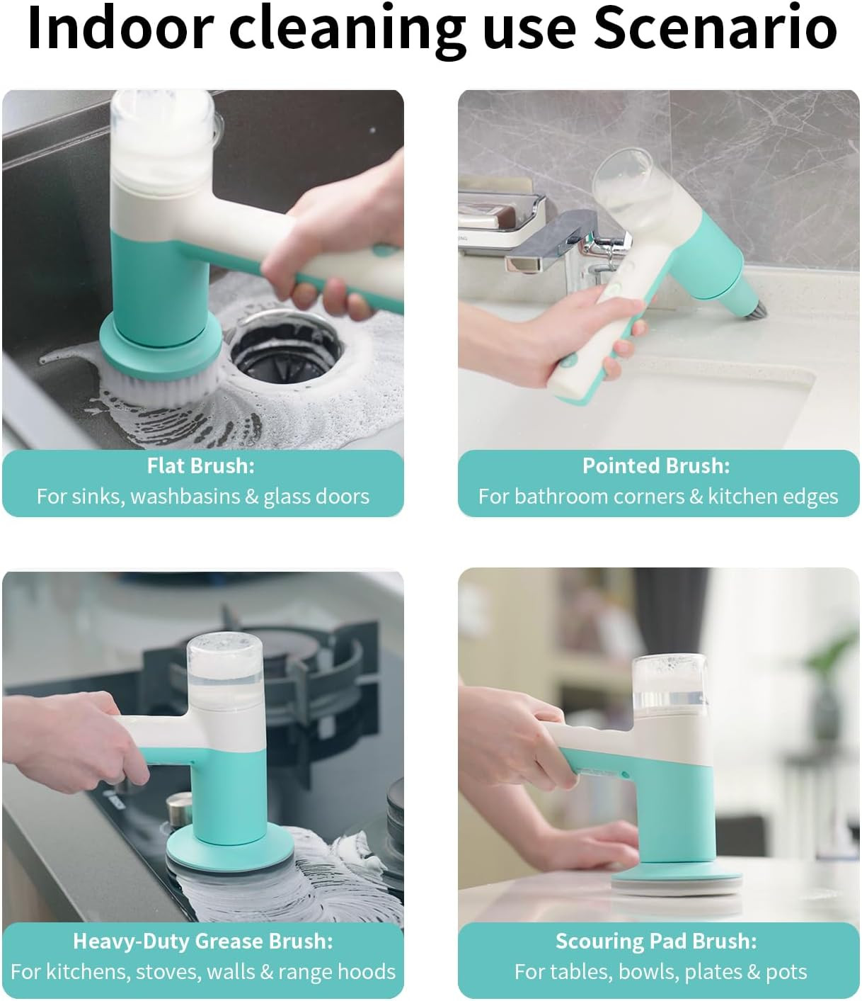 Dual-Rotation Electric Scrubber – IPX5 Waterproof Multi-Surface Cleaning Brush f