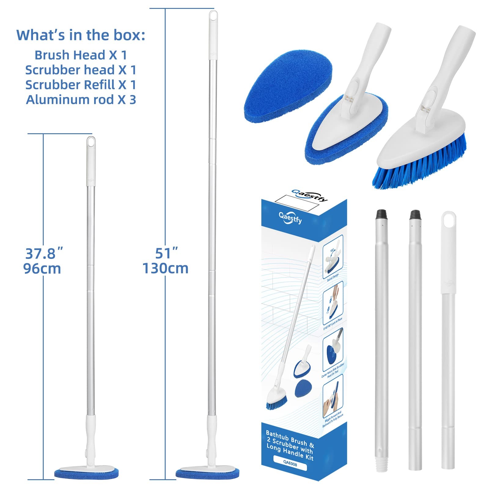 Shower Bathtub Tub and Tile Scrubber Brush with 51” Adjustable Long Handle C…