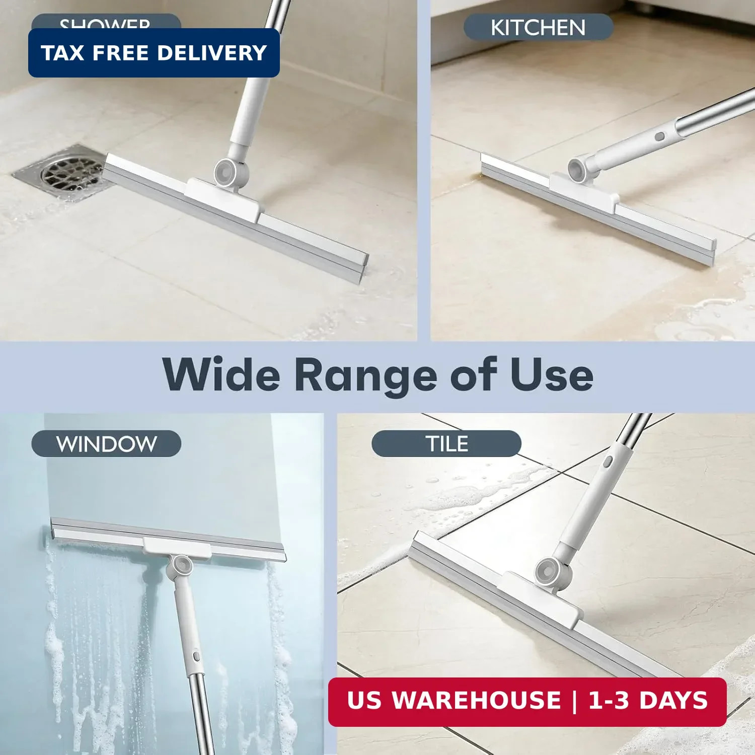 nacena Floor Squeegee, 52-in Adjustable Long Handle Squeegee for Floor Water Rem
