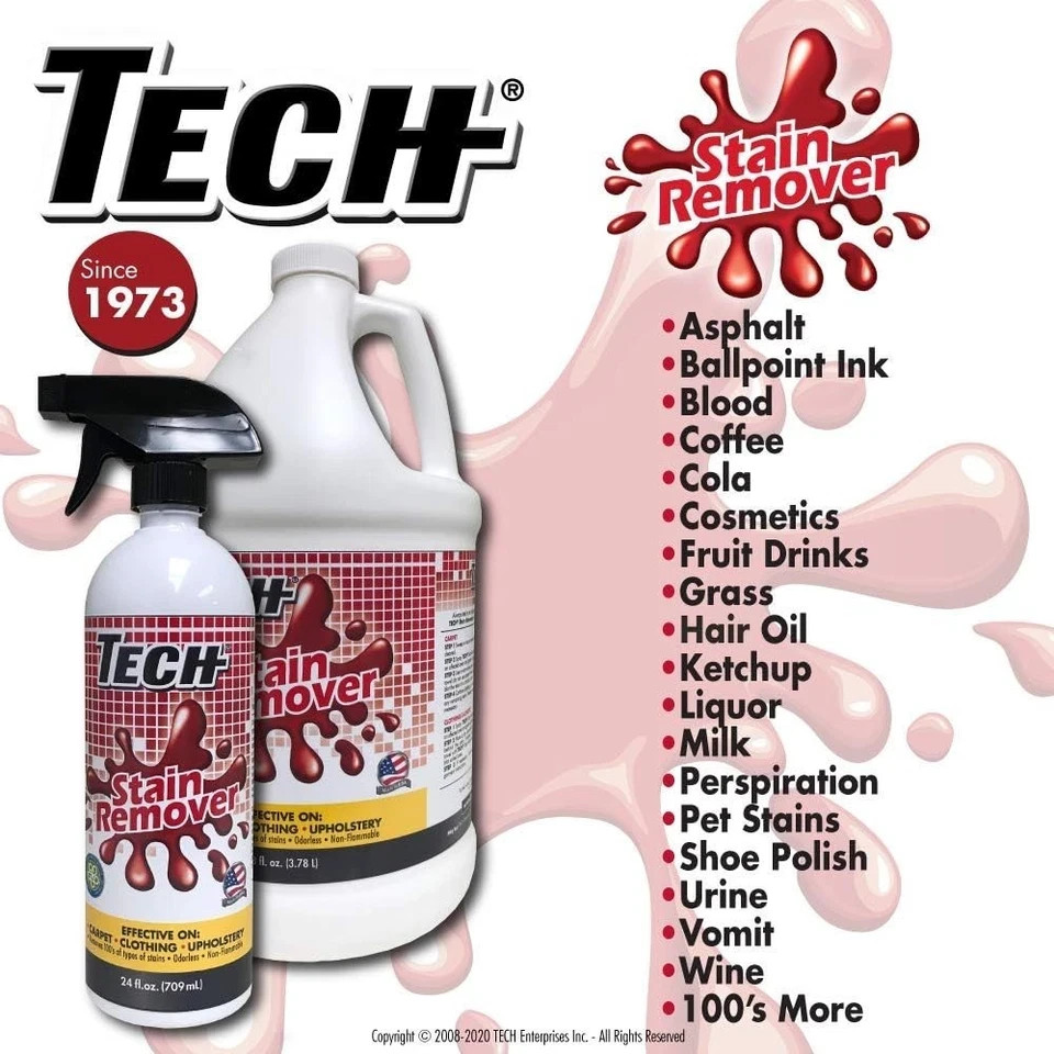 TECH Stain Remover, 24oz Spray Bottle, For Carpet, Clothes, Upholstery, and More