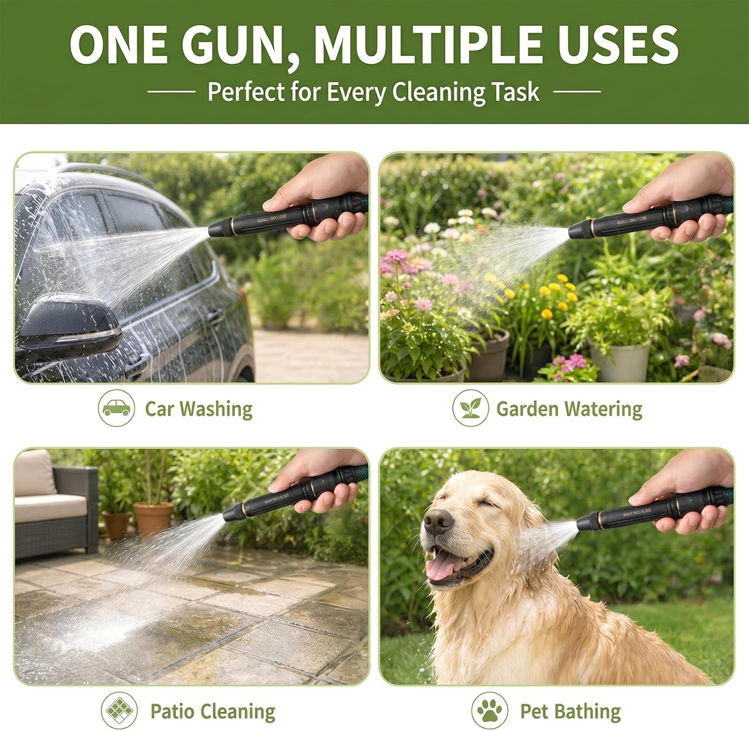 PowerJet High Pressure Water Gun-5-in-1 Nozzle,Garden Hose Pressure Booster,3000