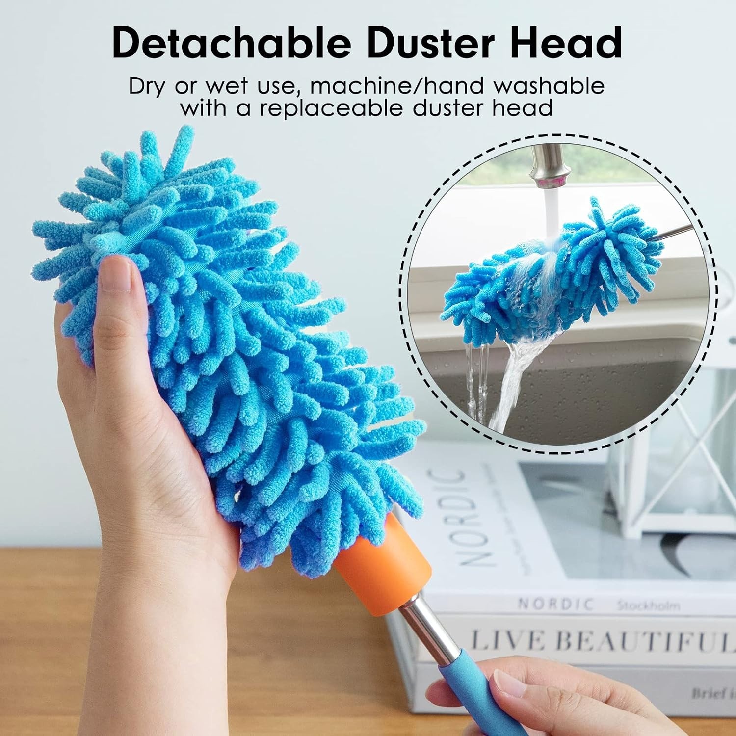 Compact Microfiber Duster for Safe Cleaning of Windows, Fans, and Furniture