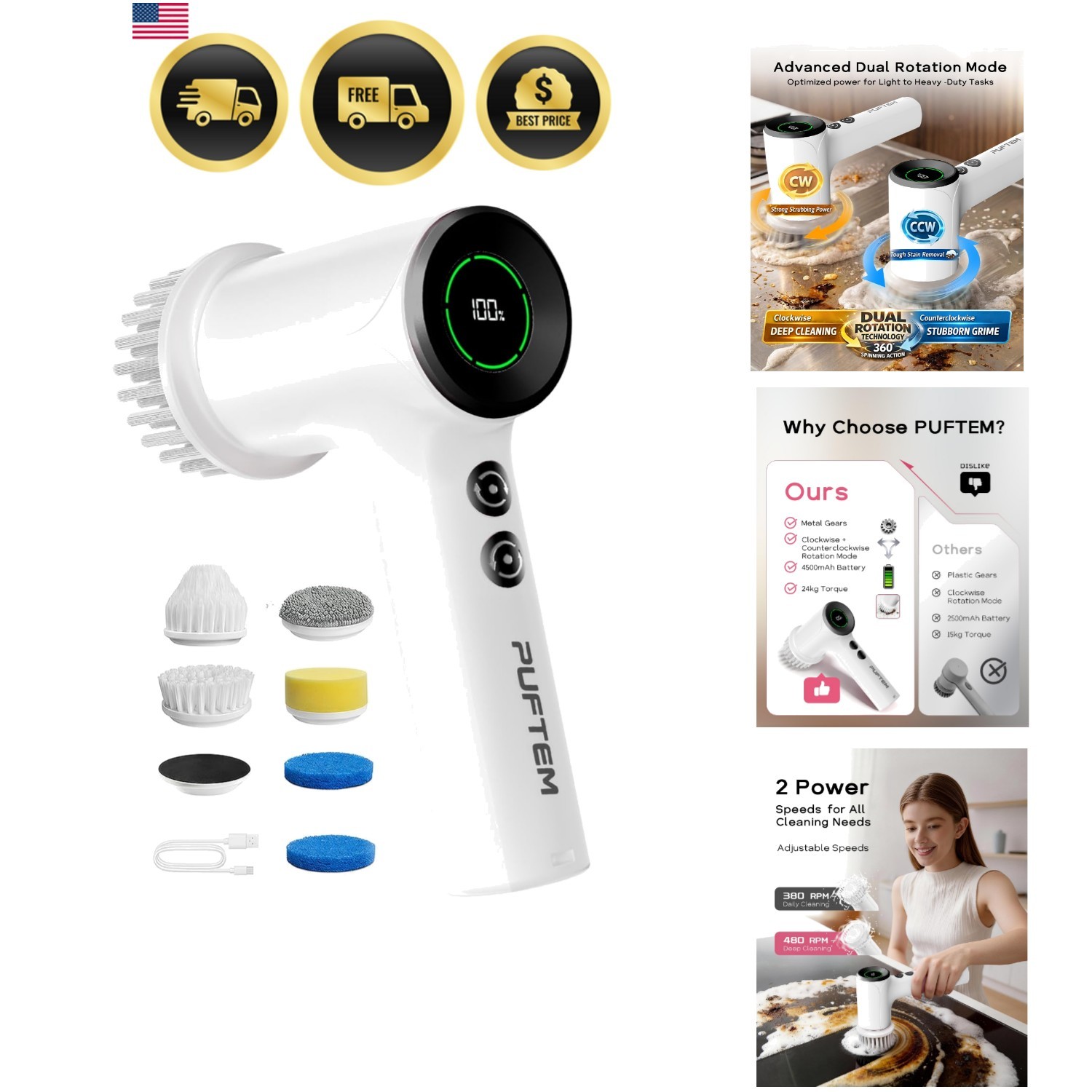 Shower Scrubber, Electric Spin Scrubber for Bathroom Cleaning – Cordless Show…