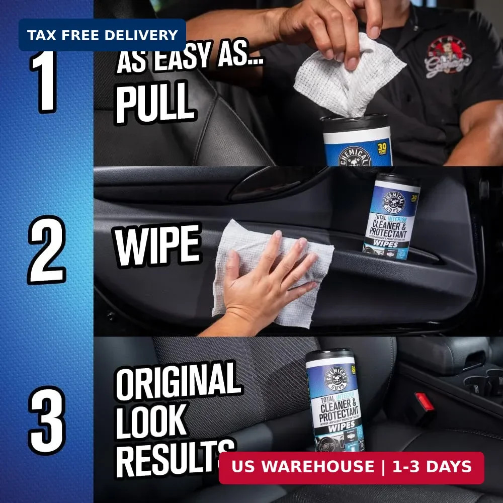 Chemical Guys, Total Interior Cleaner & Protectant Canister Wipes, 60 Count | Fo