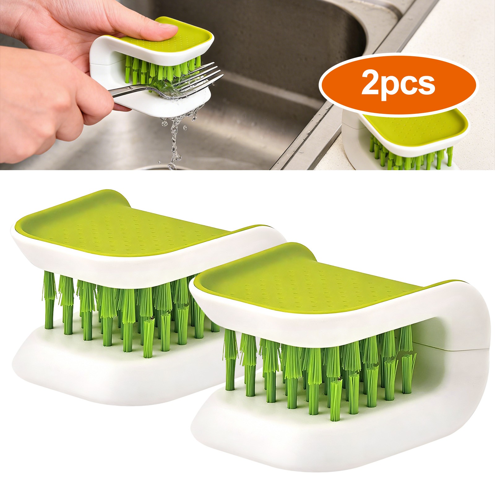 2PCS Blade Brush Knife Cleaner Cutlery Scrubber Non-Slip Kitchen Washing Tool US