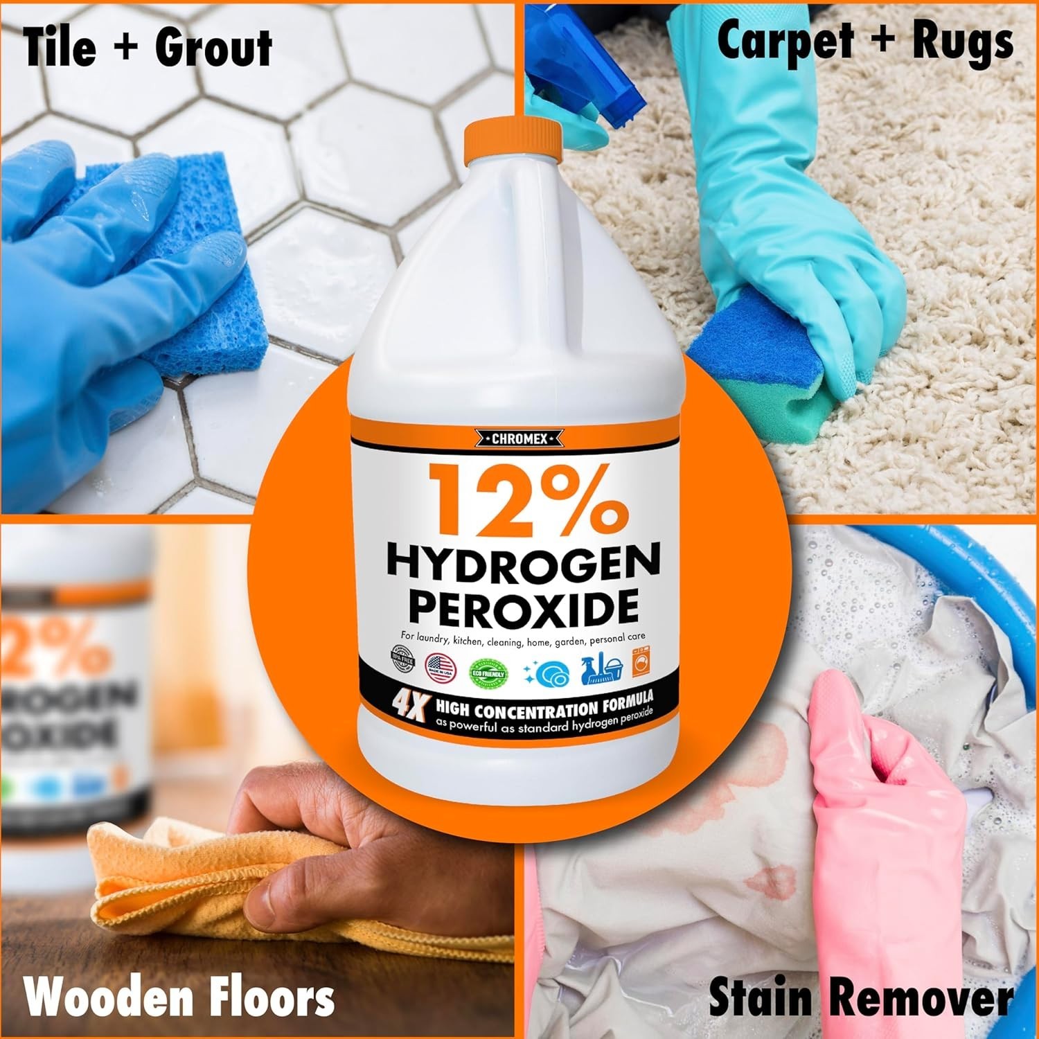 Hydrogen Peroxide 12% Food Grade, 4X Power Concentrated Solution – 4 Gallons