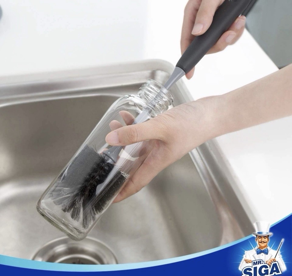 MR.SIGA Black Flexible Long Handle Bottle Brush for Bottles, Mugs, Glass, 2Pack