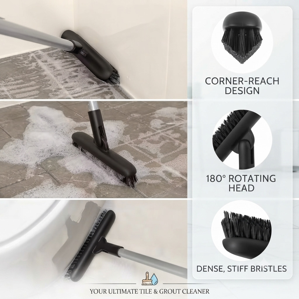 Heavy Duty Grout Scrub Brush with Long Handle – Tile Floor & Bathroom Scrubber