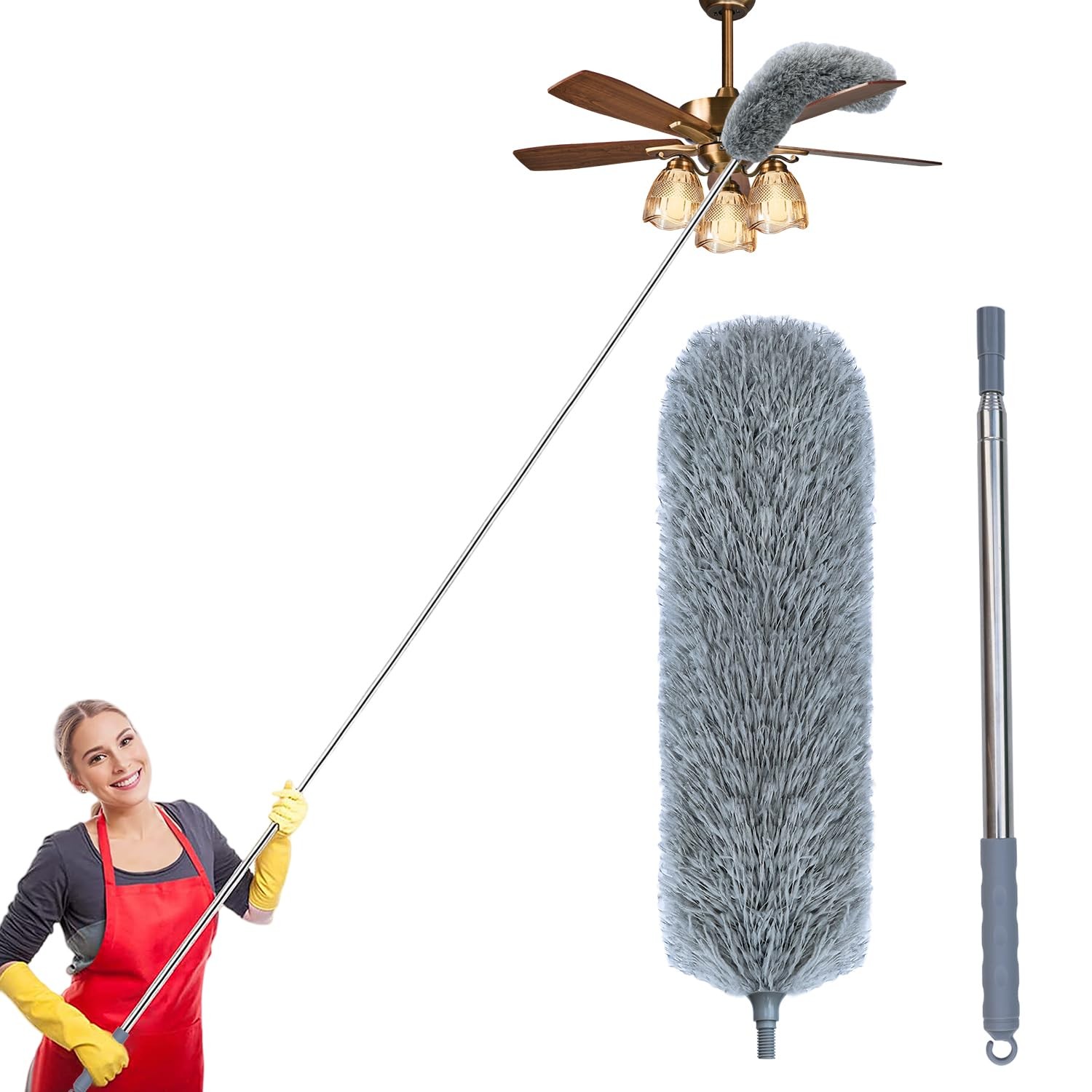 Microfiber Feather Duster with Extendable Pole, 100-inch Extra-Long Dusters T…