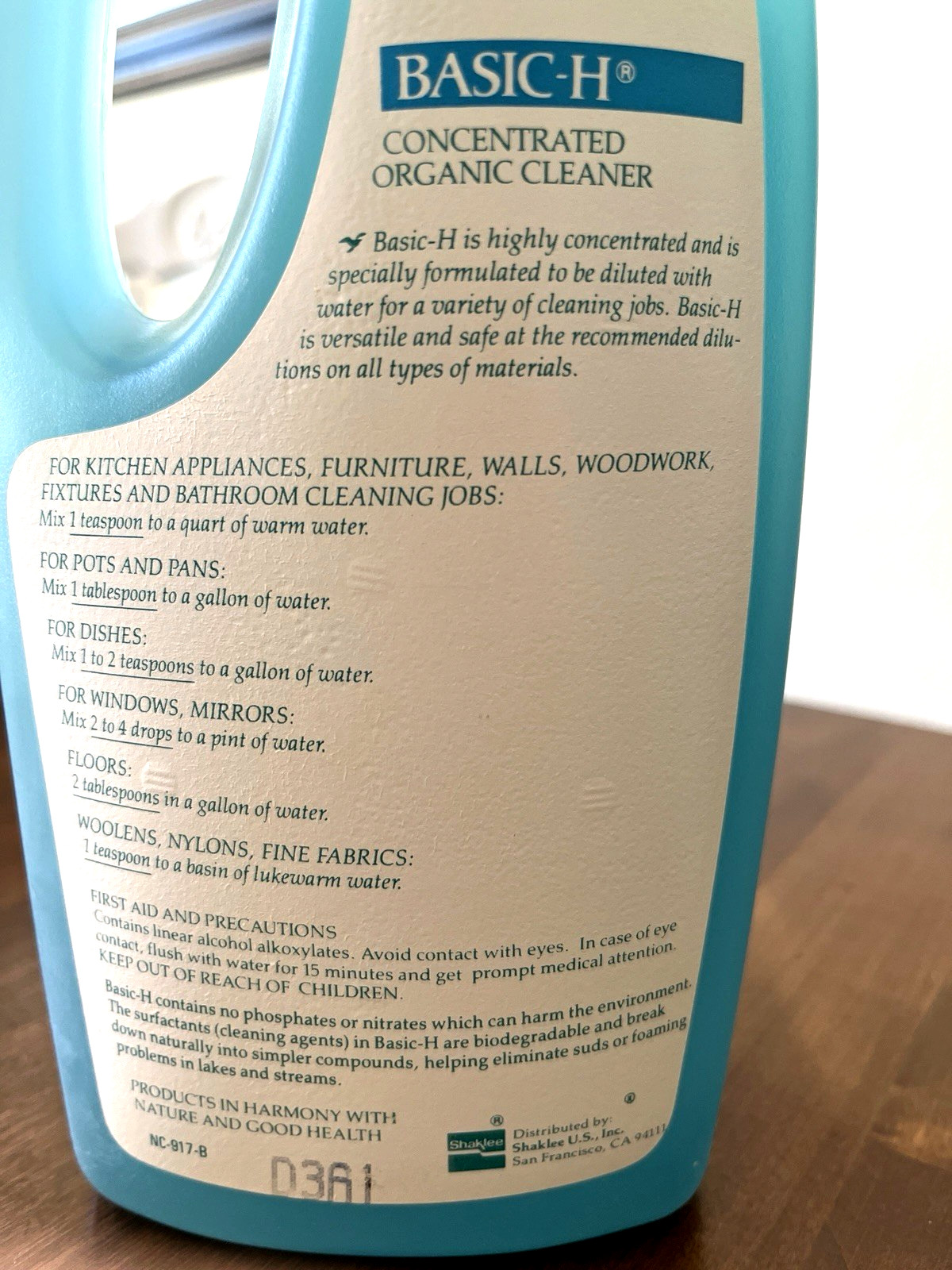 Vintage Shaklee Basic H Cleaner 32oz Concentrated Organic Cleaner 90% Full
