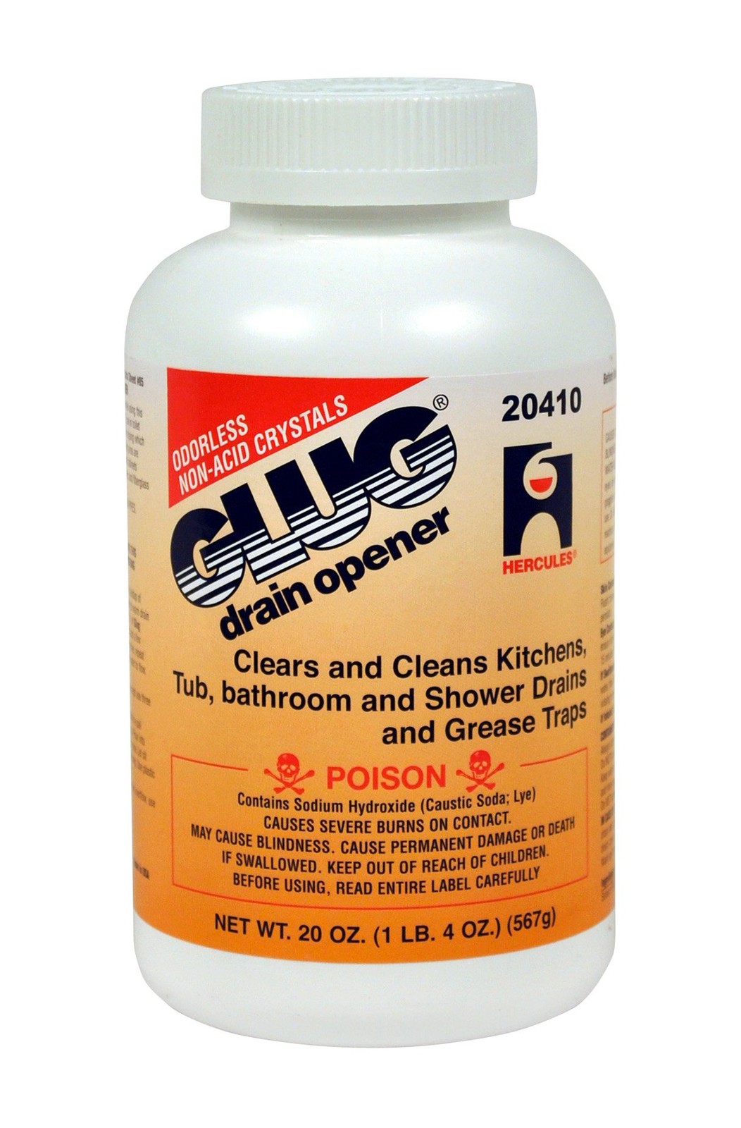20410 Hercules Glug Crystals Drain Opener, 20 oz, 1.3 (Pack of 1)