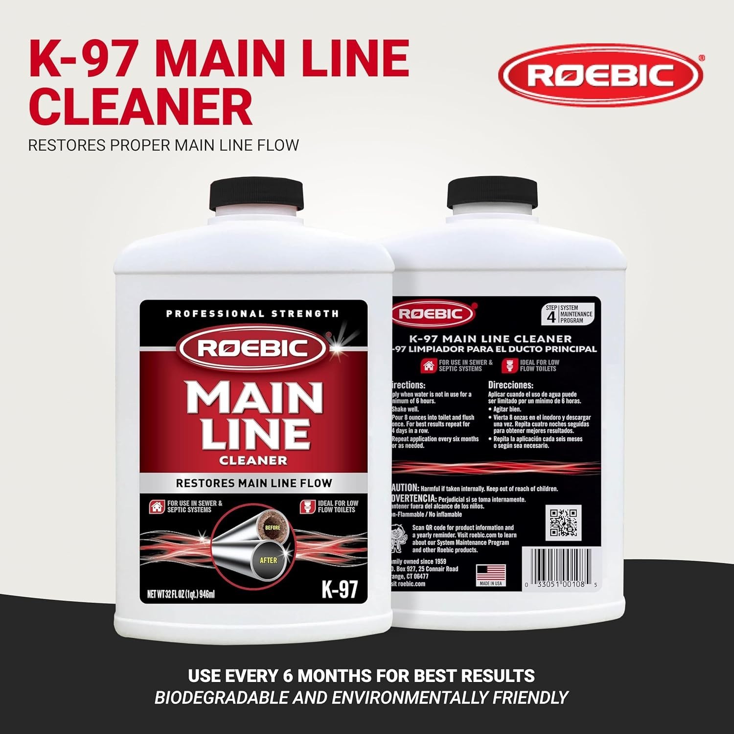 Main Line Cleaner – Exclusive Bacteria Digests Paper, Fats, and Grease in Sewer.