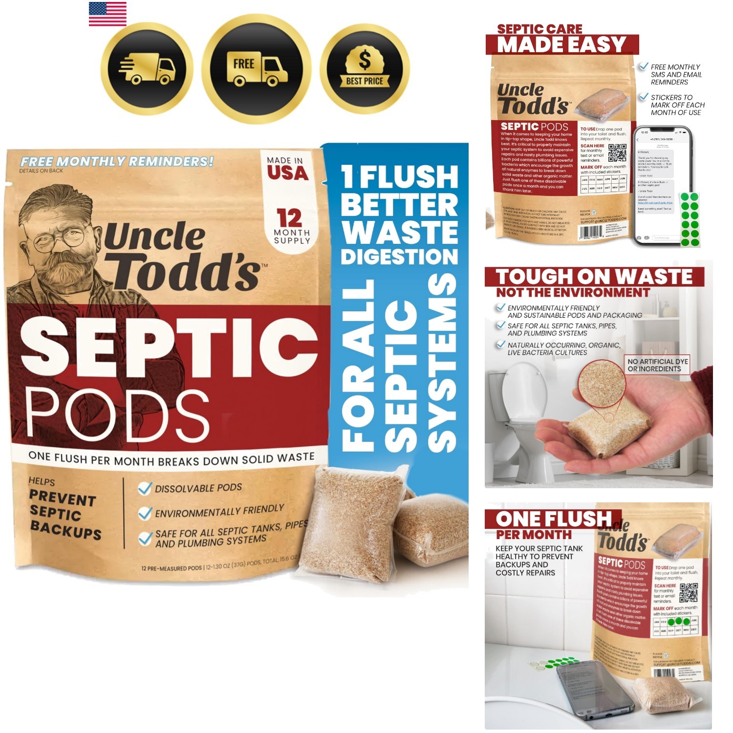 Septic Tank Treatment Pods – 12- Supply – Powerful Enzyme & Live Bacteria For…