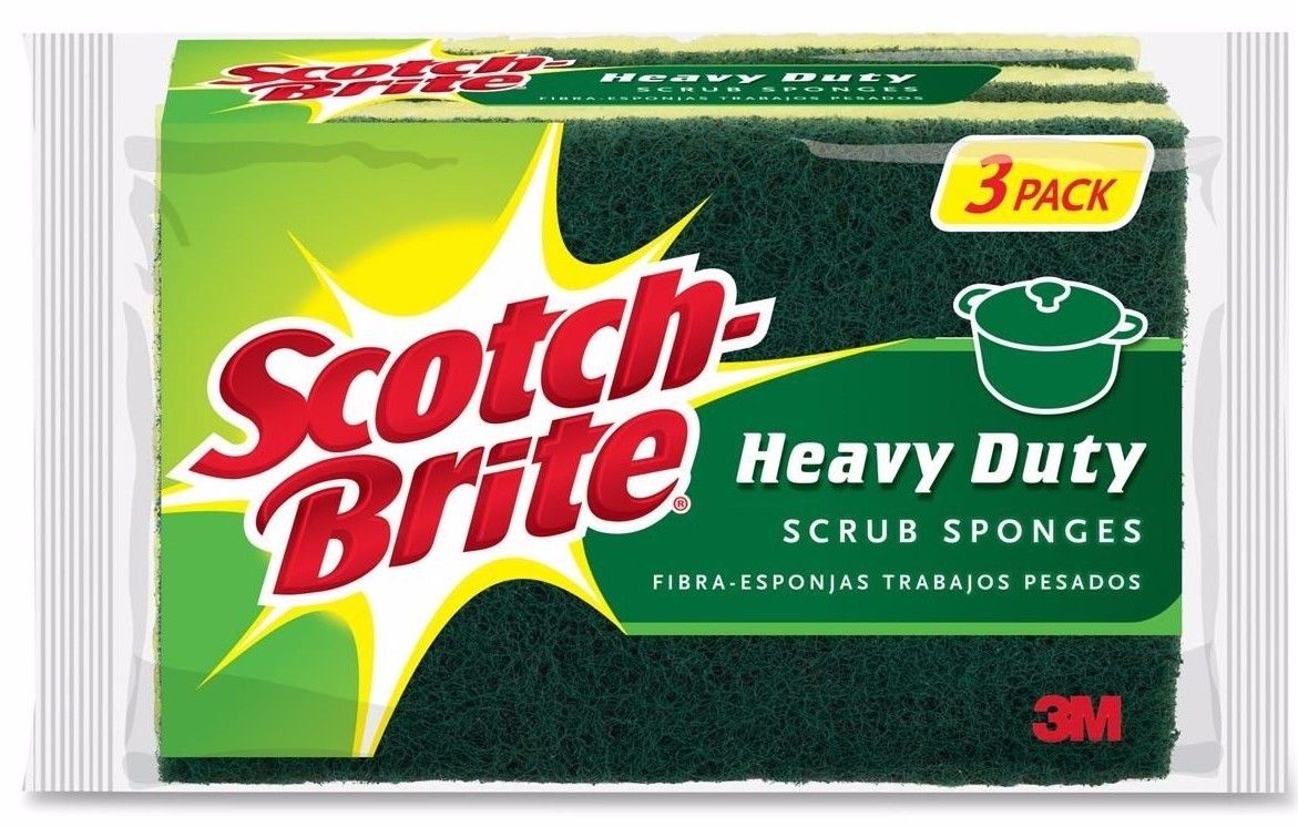 3M Scotch Brite Heavy Duty Scrub Sponge 3 pack S-Shaped Grip