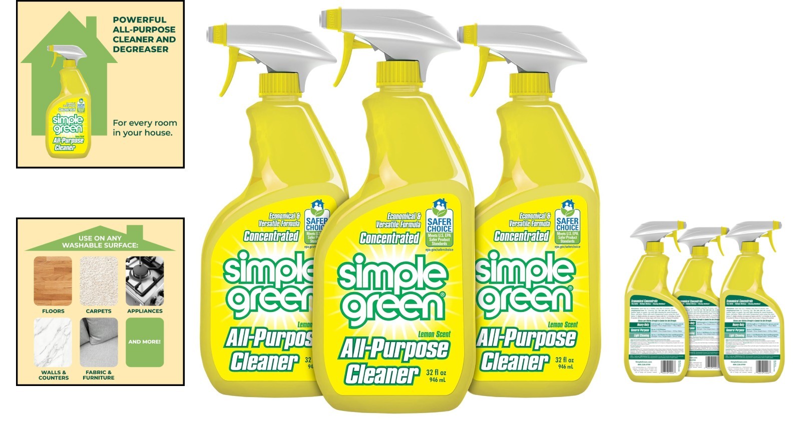 All-Purpose Lemon Cleaner – 96 Fl Oz Total, Powerful Concentrated Formula