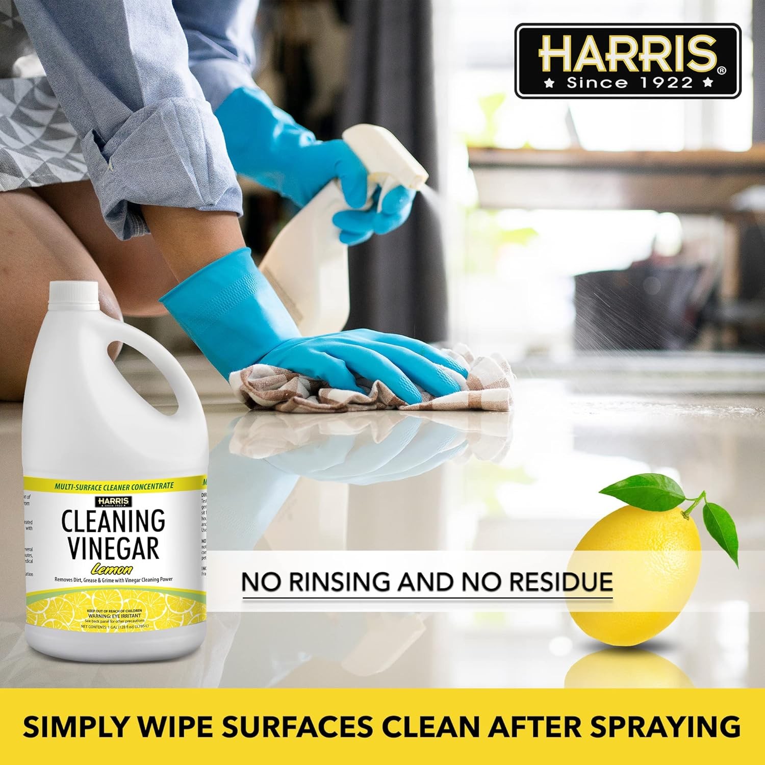 HARRIS Cleaning Vinegar All Purpose Household Multi-Surface Cleaner, 128oz (Lemo
