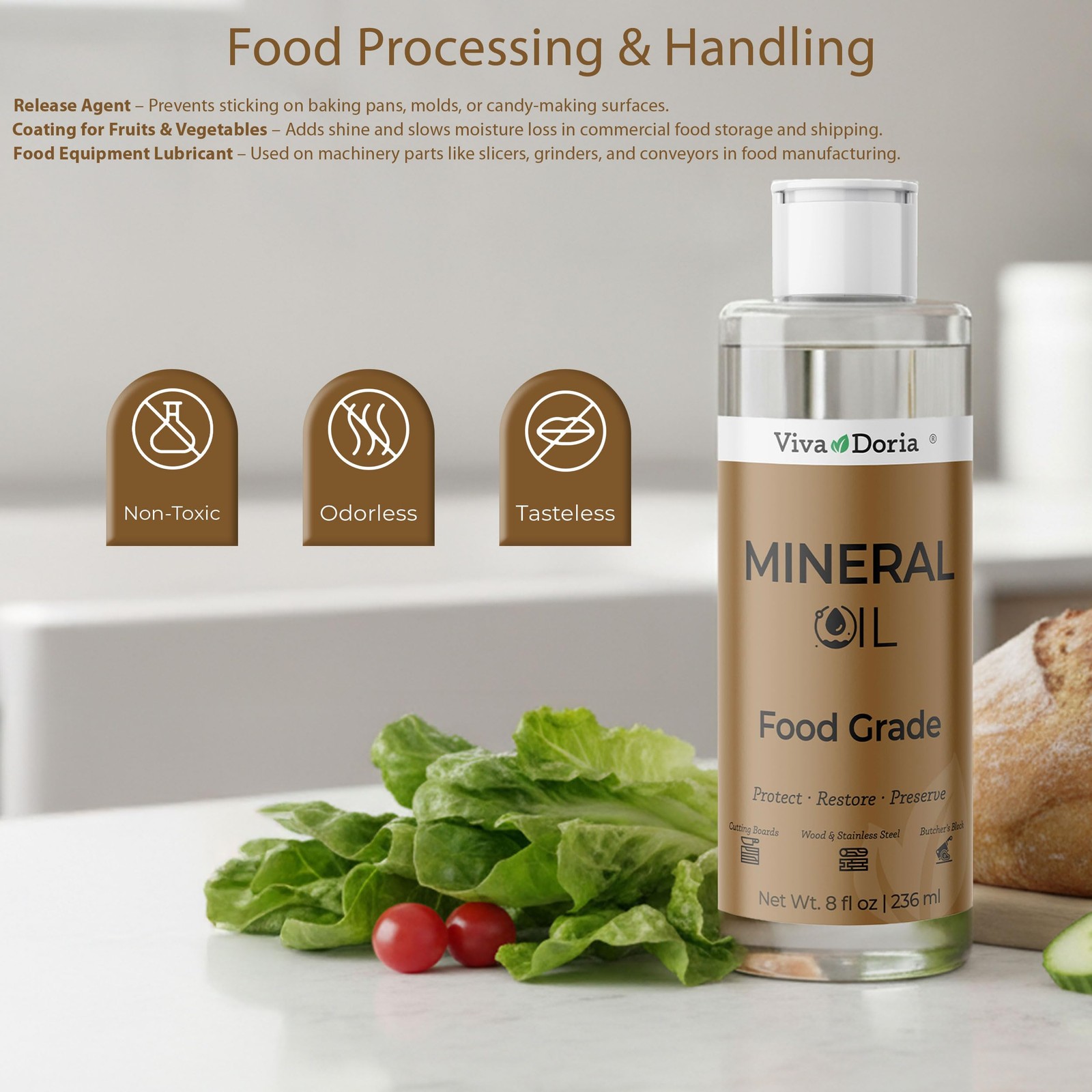 Food Grade Mineral Oil, Conditioner for Wood Cutting Board, Countertop, Butch…