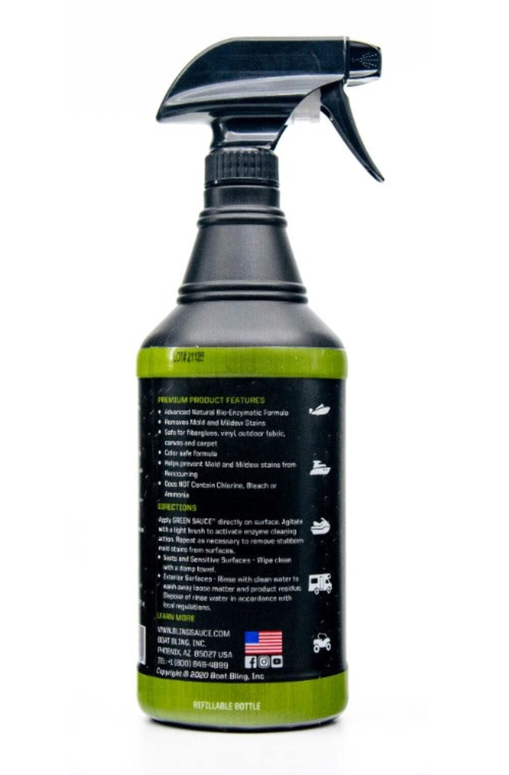 Green Sauce Enzyme-Based Stain Remover for Boat Interiors and Exterior, 32 oz.