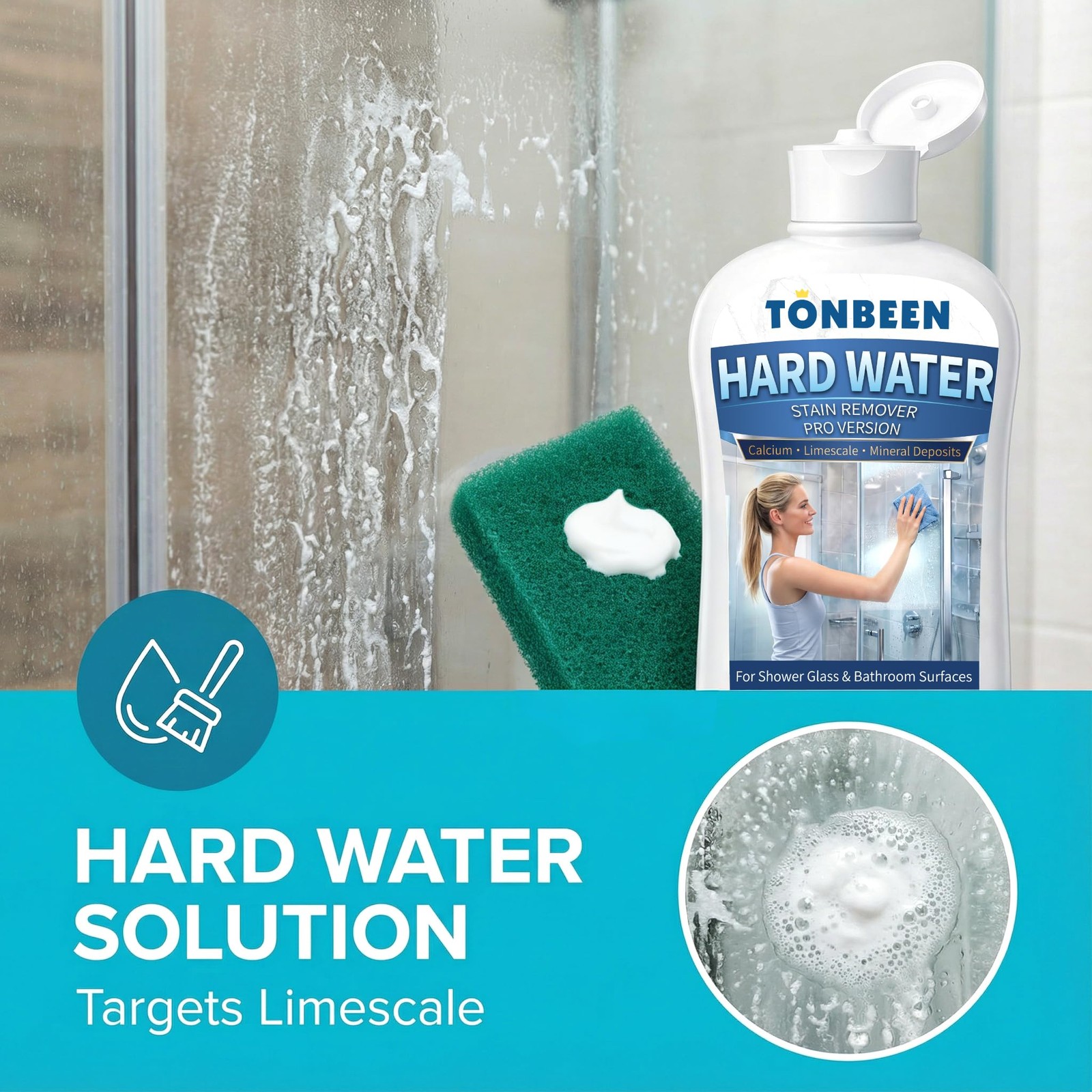 TONBEEN Hard Water Stain Remover Paste with 800 & 1200 Grit Pads, 500ml